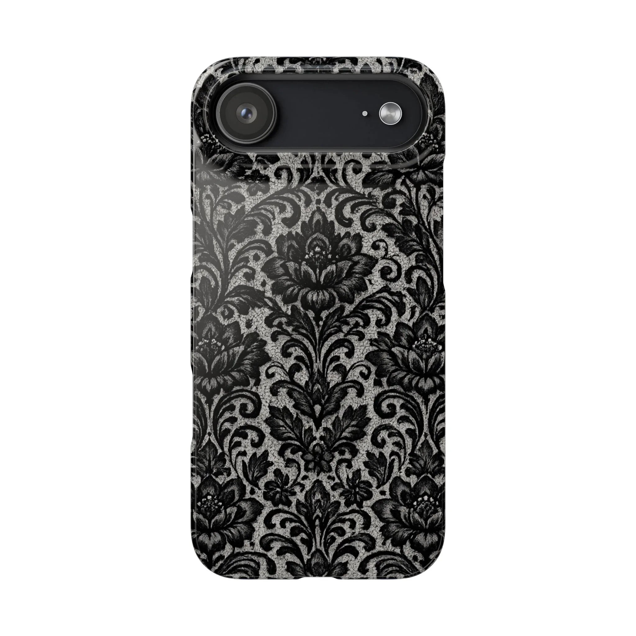 Black Damask Floral Phone Case for iPhone 11-17 and Galaxy S20-S25 - KARARMDESIGN
