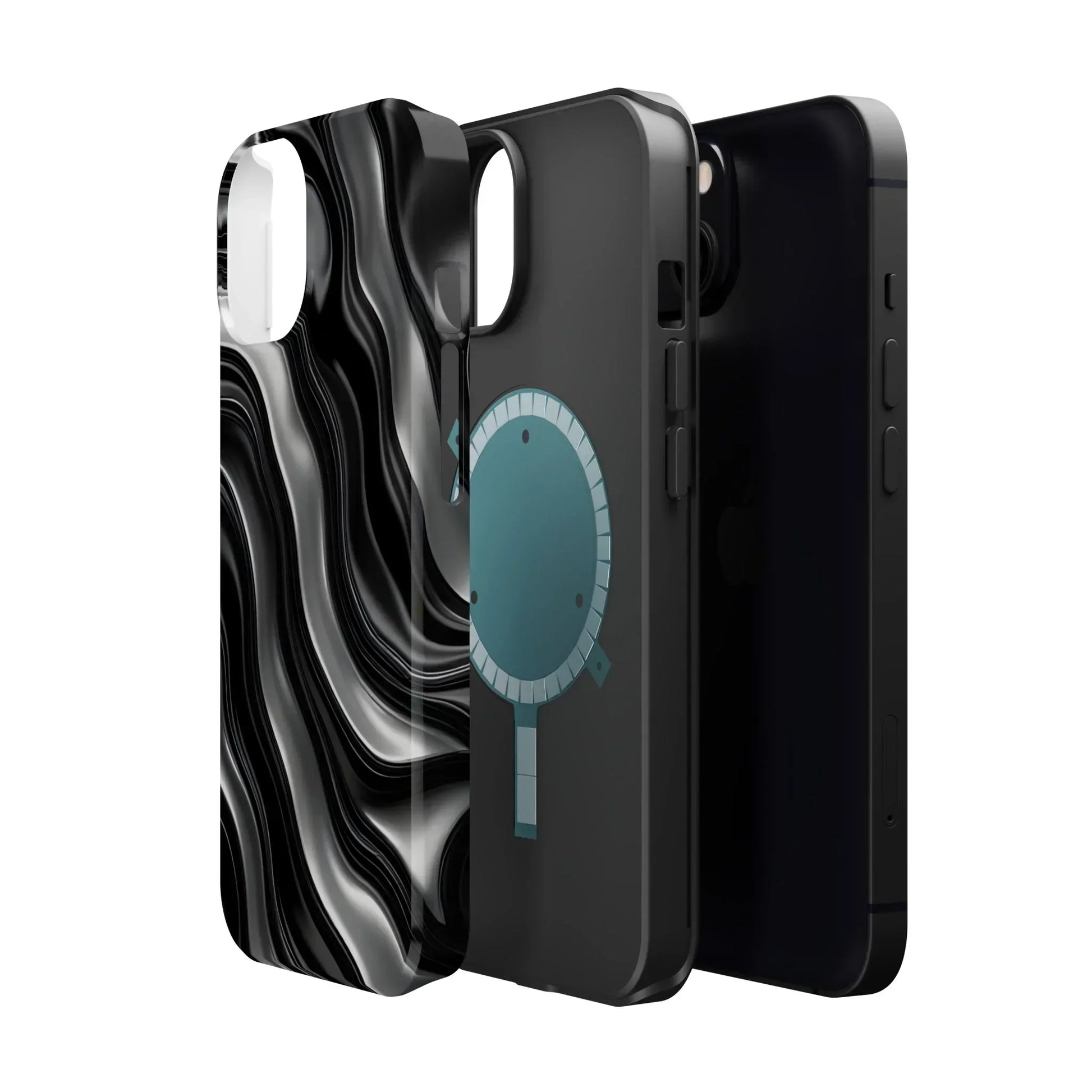 Wavy Illusion Black & Silver MagSafe® Tough Phone Case - KarArmDesign