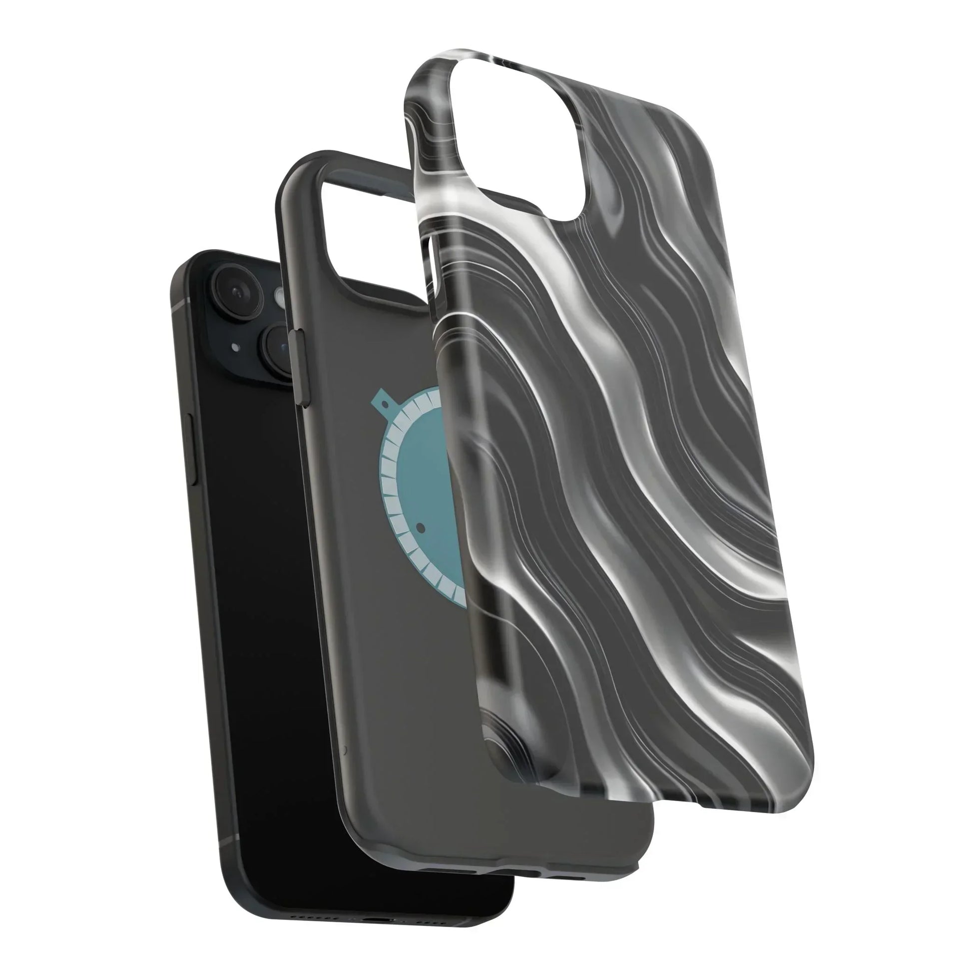 Wavy Illusion Black & Silver MagSafe® Tough Phone Case - KarArmDesign