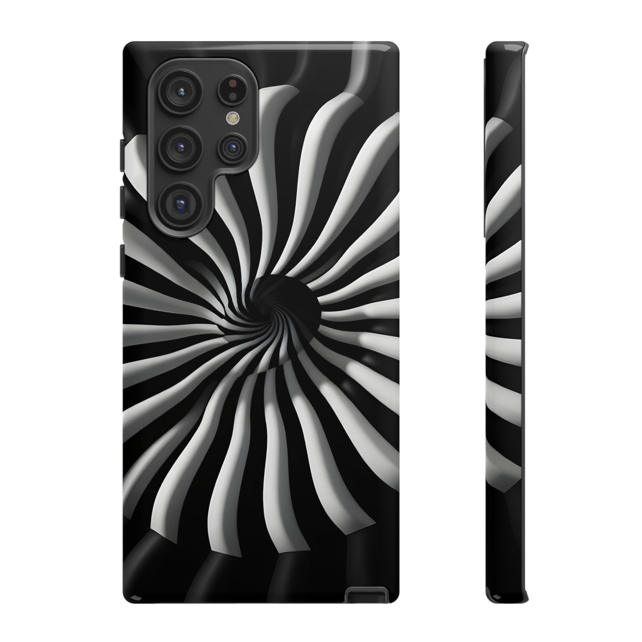 Hypnotic Black and White Spiral Phone Case – Optical Illusion Design for iPhone & Galaxy