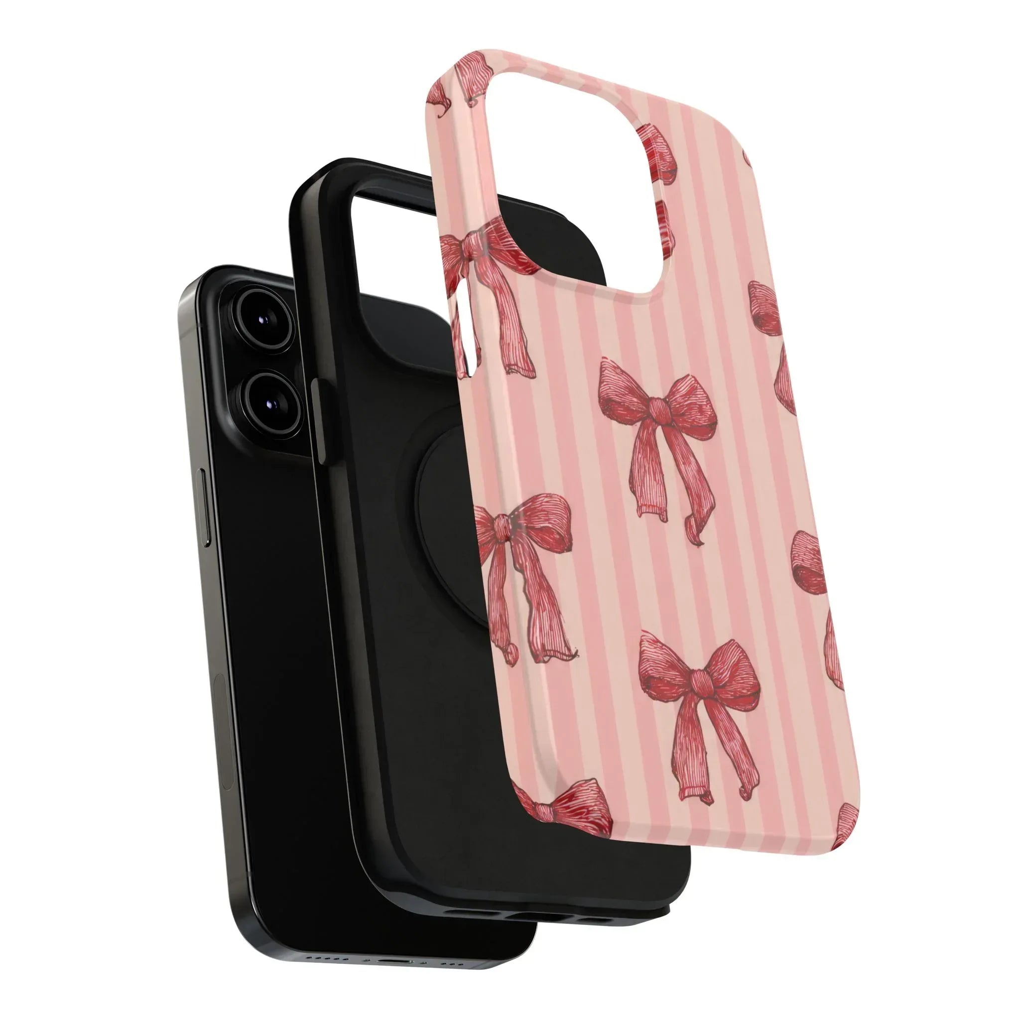 Red Bow Stripe Phone Case for iPhone 11-17 & Galaxy S21-S22 - KARARMDESIGN