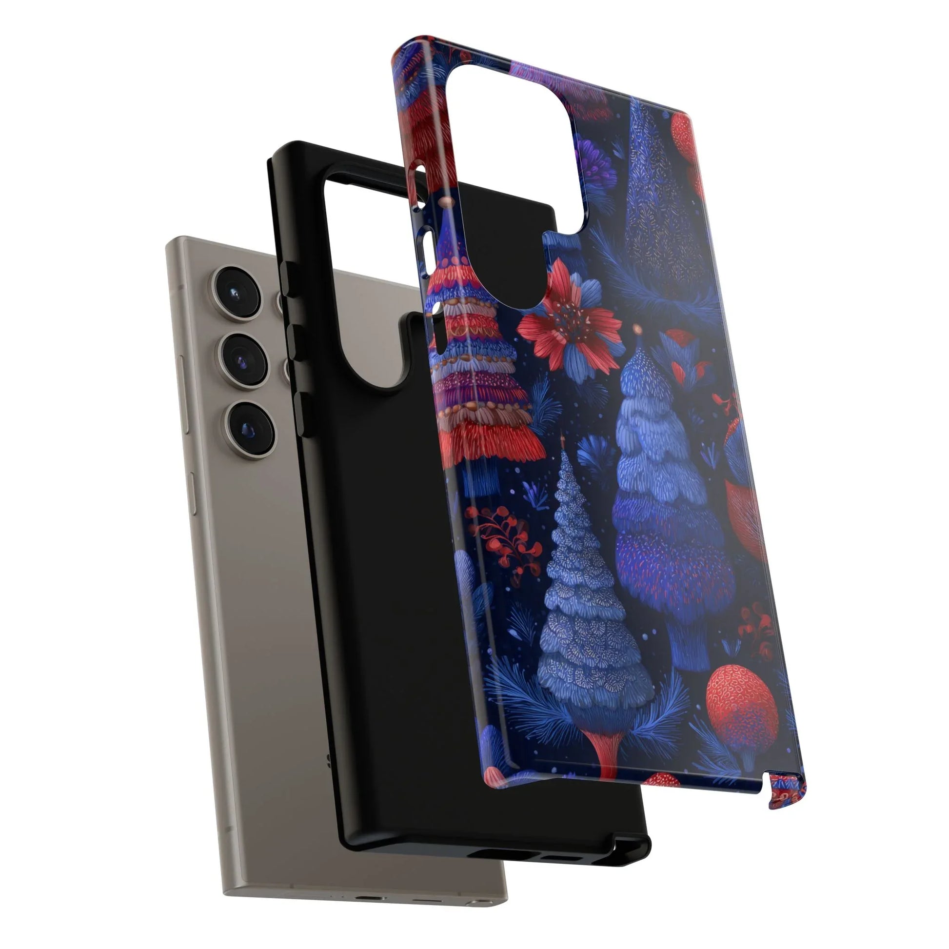 Midnight Blue Christmas Forest Phone Case for iPhone 8-17 and Galaxy S21–S25 - KARARMDESIGN