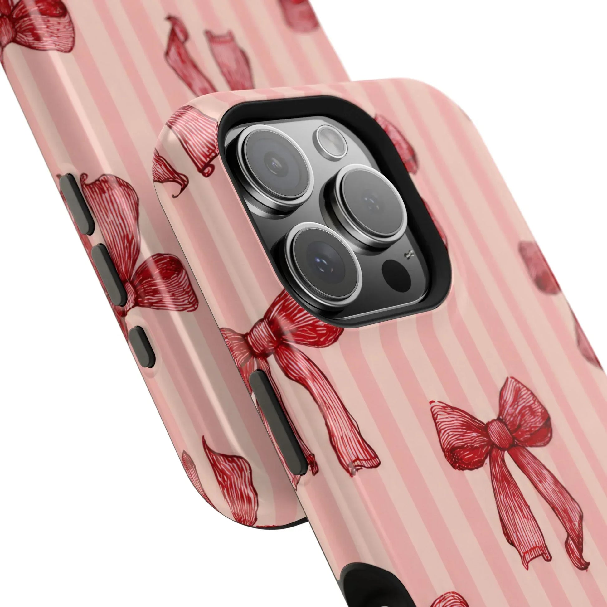 Red Bow Stripe Phone Case for iPhone 11-17 & Galaxy S21-S22 - KARARMDESIGN
