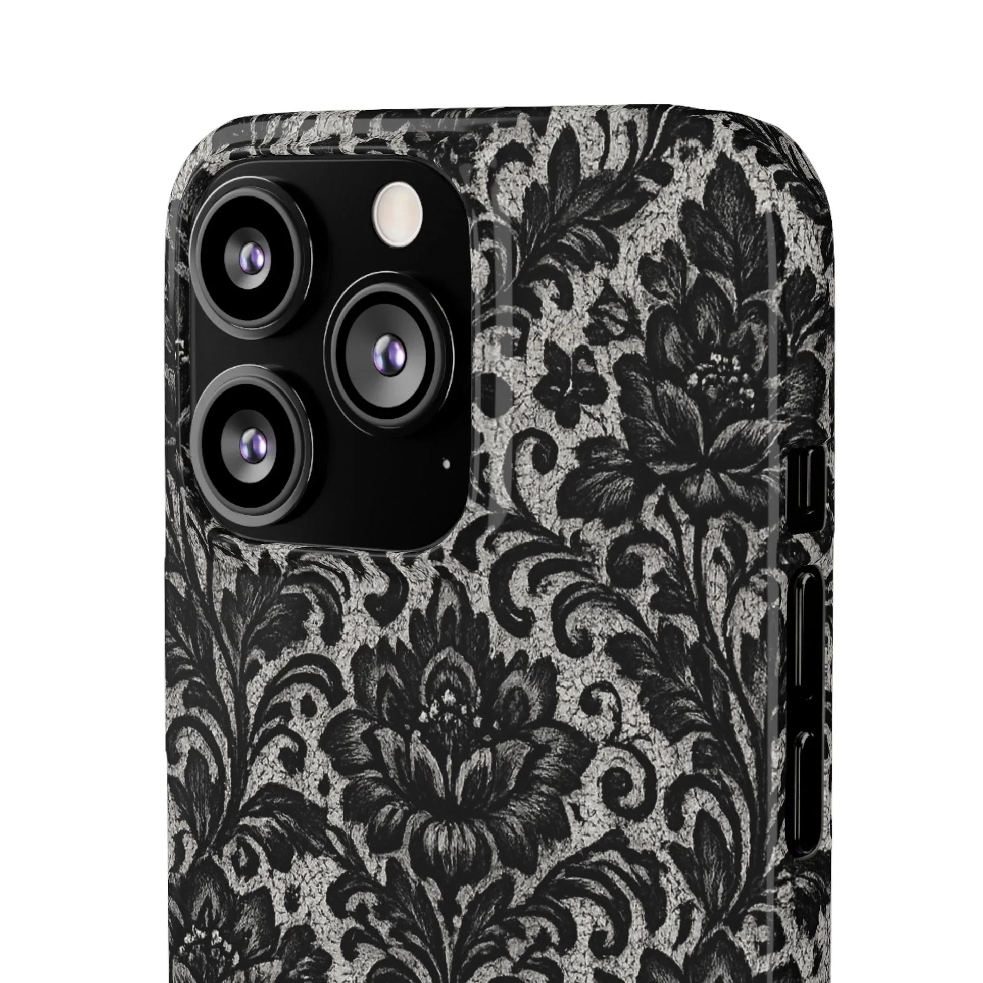 Black Damask Floral Phone Case for iPhone 11-17 and Galaxy S20-S25 - KARARMDESIGN