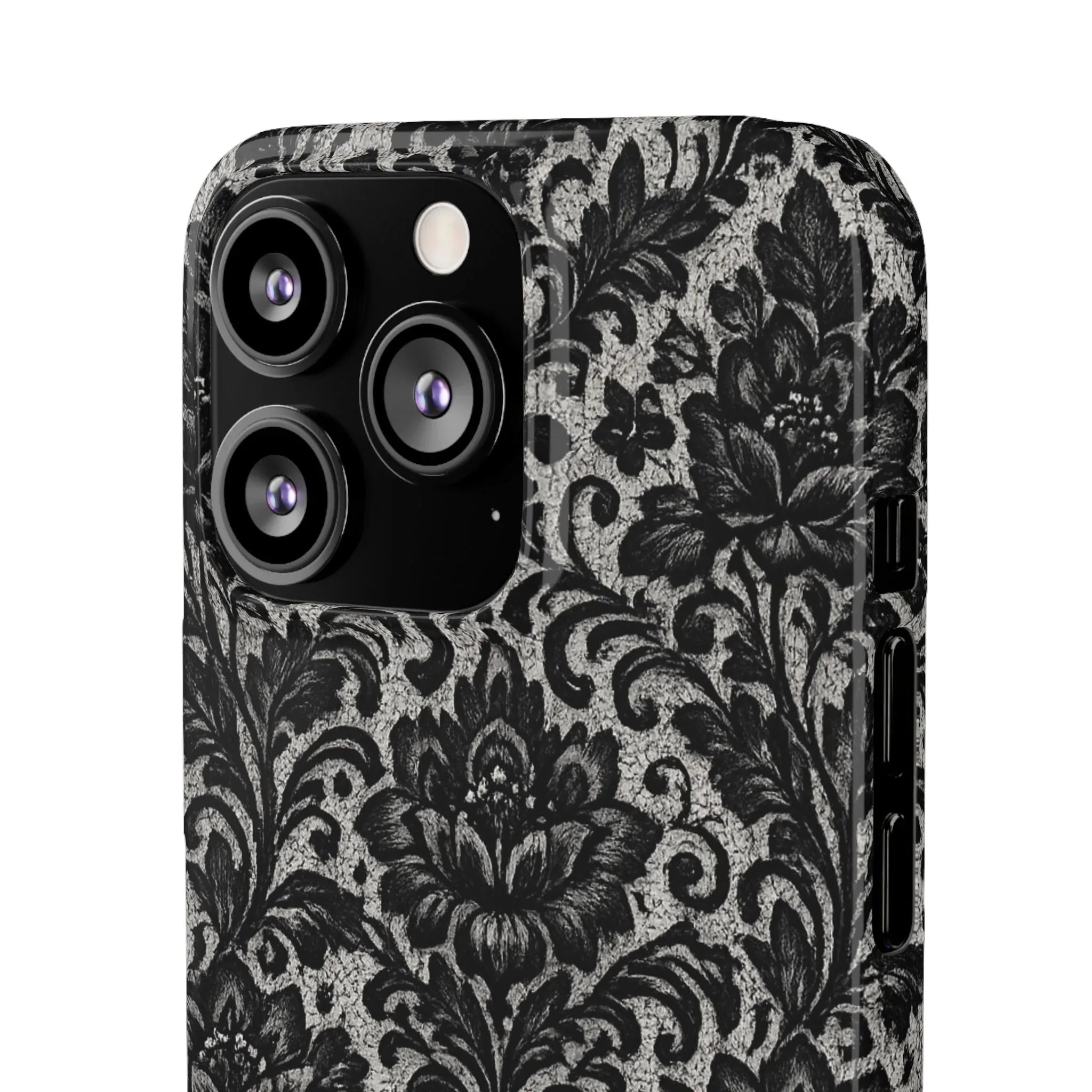 Black Damask Floral Phone Case for iPhone 11-17 and Galaxy S20-S25 - KARARMDESIGN