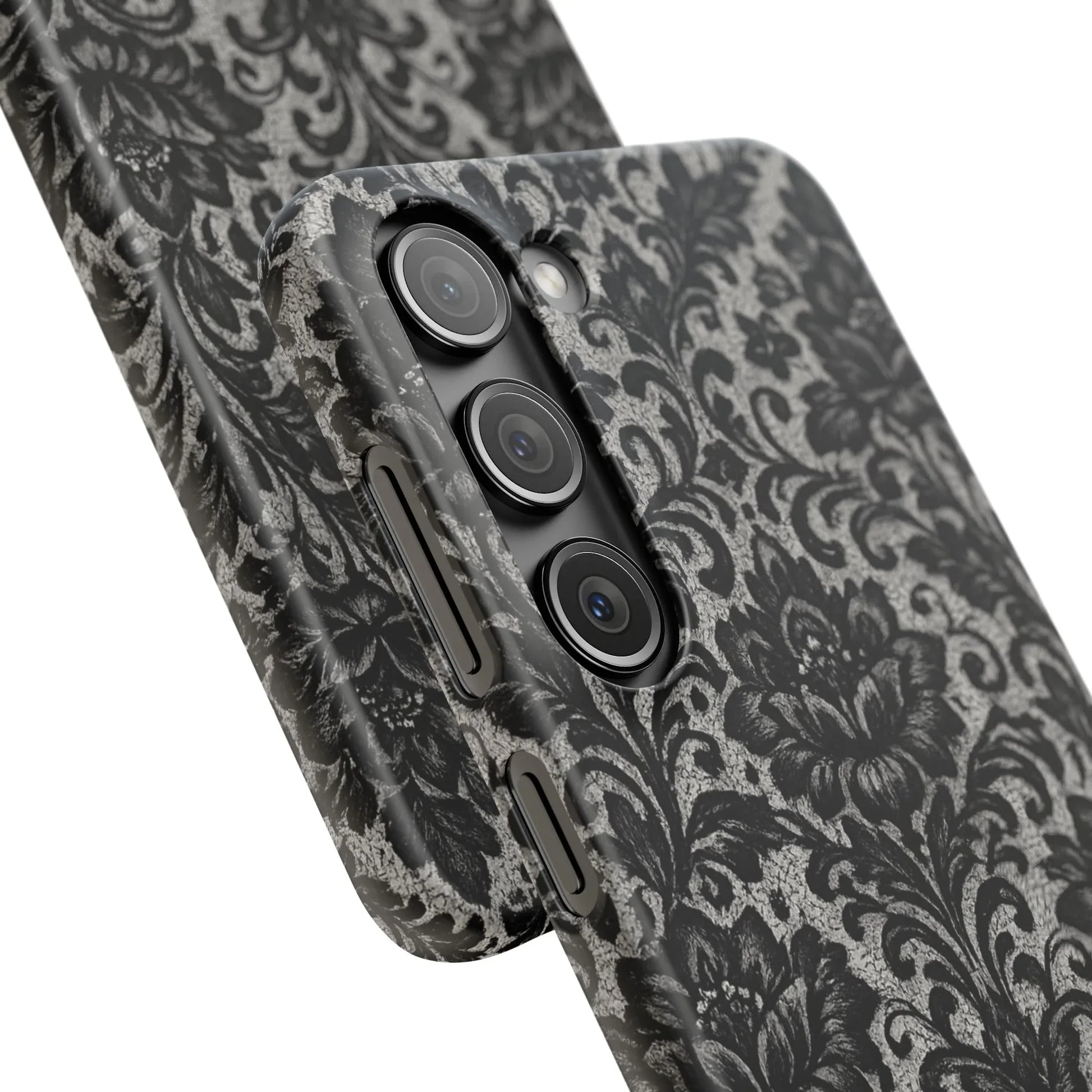 Black Damask Floral Phone Case for iPhone 11-17 and Galaxy S20-S25 - KARARMDESIGN
