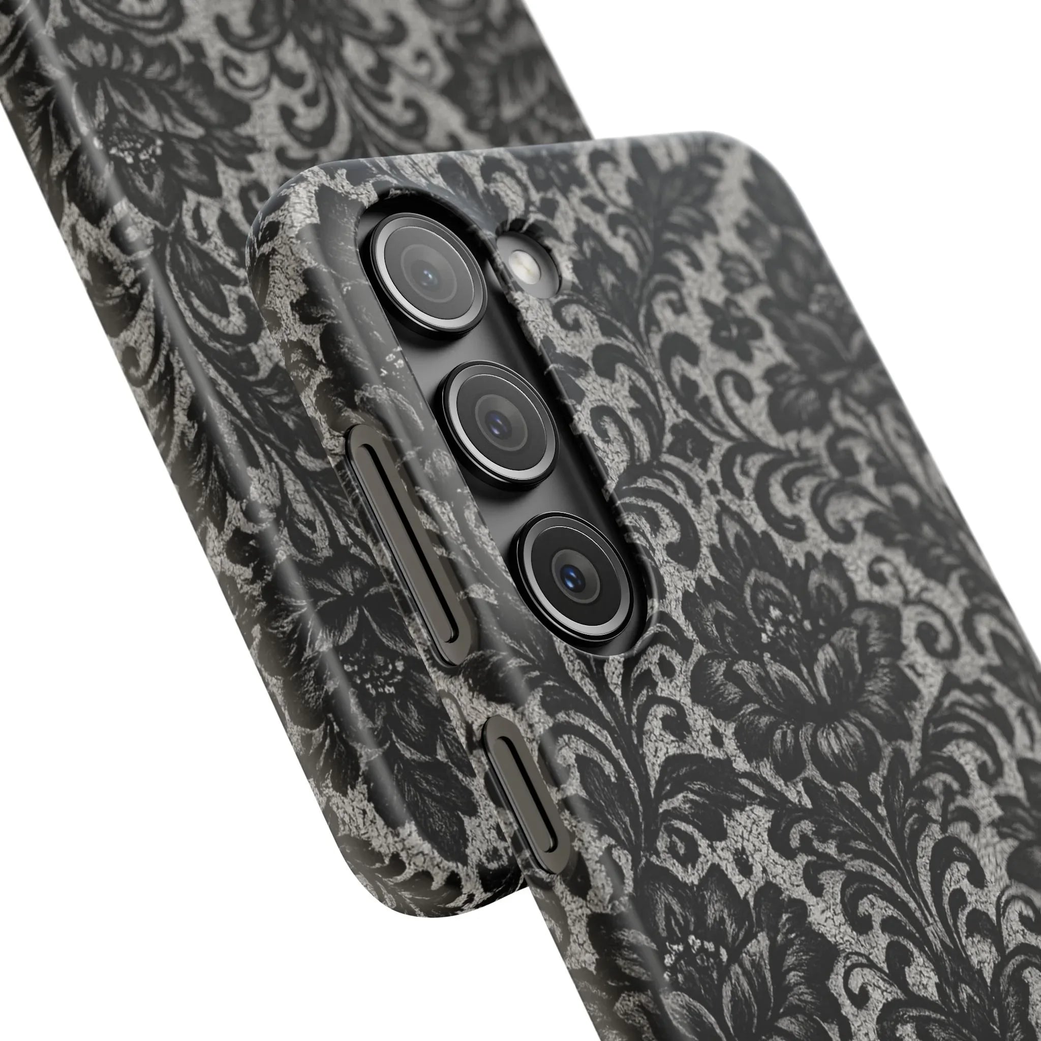 Black Damask Floral Phone Case for iPhone 11-17 and Galaxy S20-S25 - KARARMDESIGN