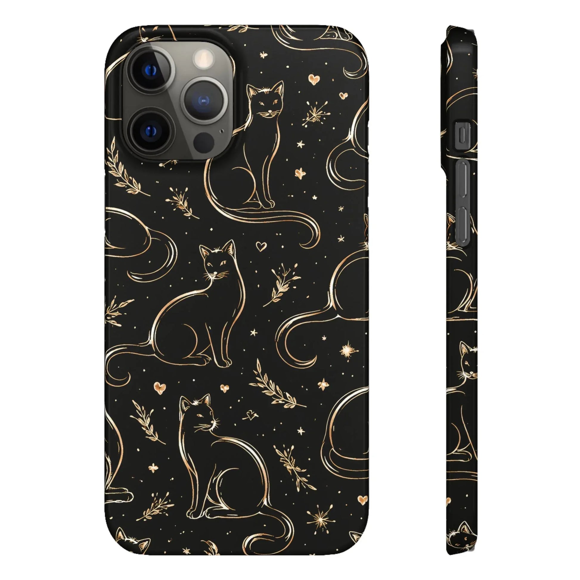 Golden Cat Pattern Phone Case for iPhone 11–17 & Galaxy S21–S25 - KARARMDESIGN