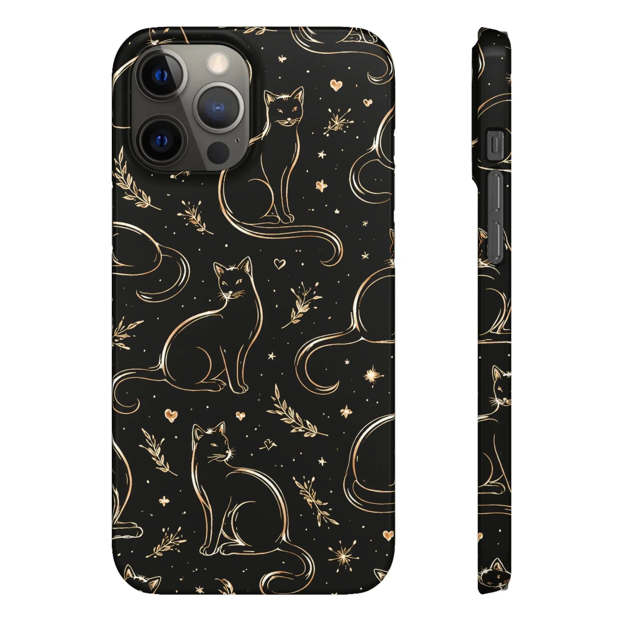 Golden Cat Pattern Phone Case for iPhone 11–17 & Galaxy S21–S25 - KARARMDESIGN