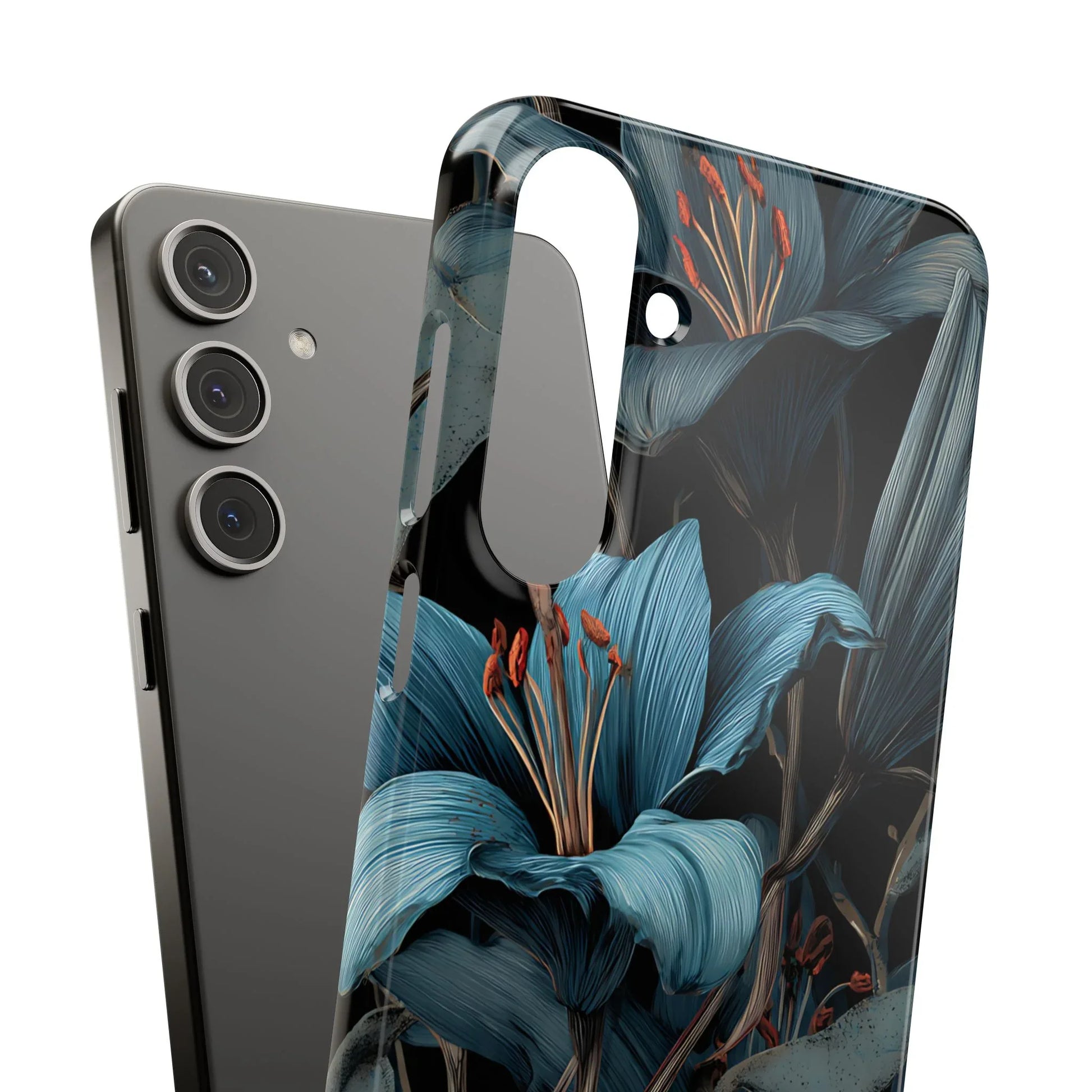 Blue Lily Floral Phone Case for iPhone 11-17 and Galaxy S20-S25 - KARARMDESIGN