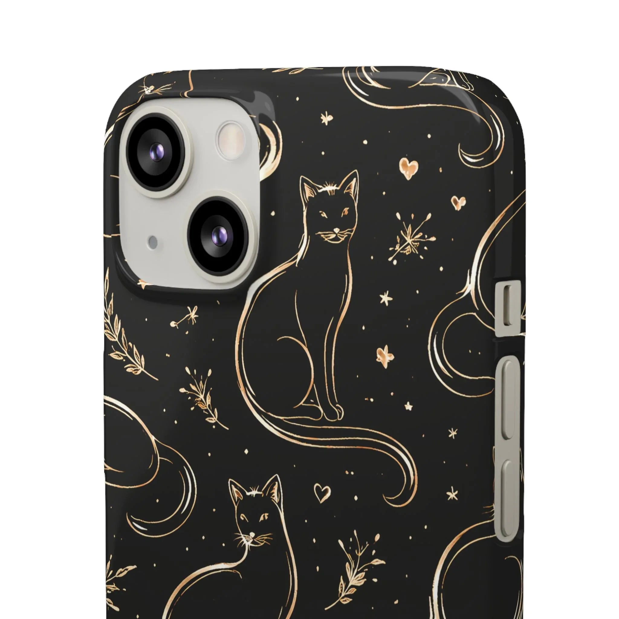Golden Cat Pattern Phone Case for iPhone 11–17 & Galaxy S21–S25 - KARARMDESIGN