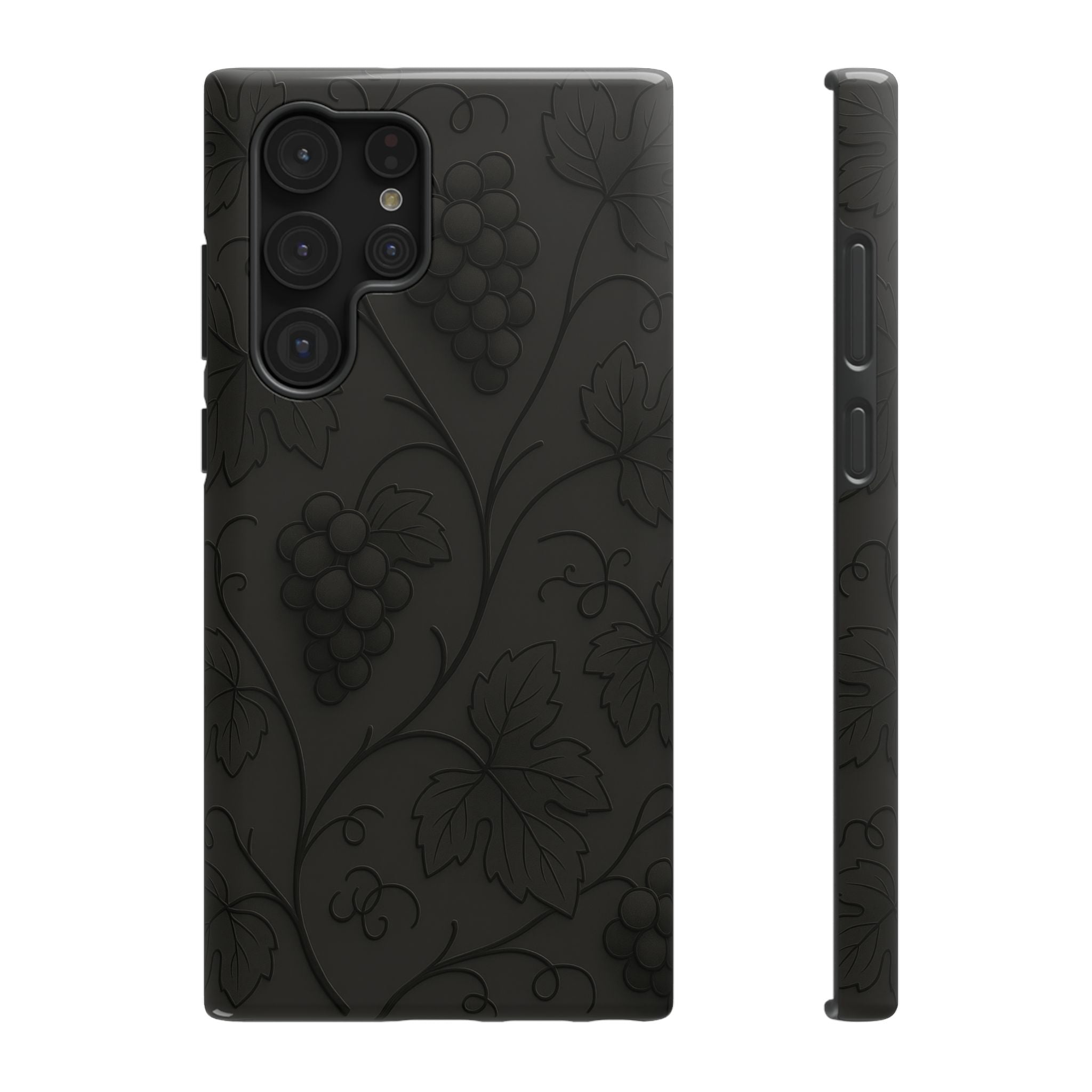 Embossed Grape Leaf Phone Case – Elegant Black Design for iPhone & Samsung