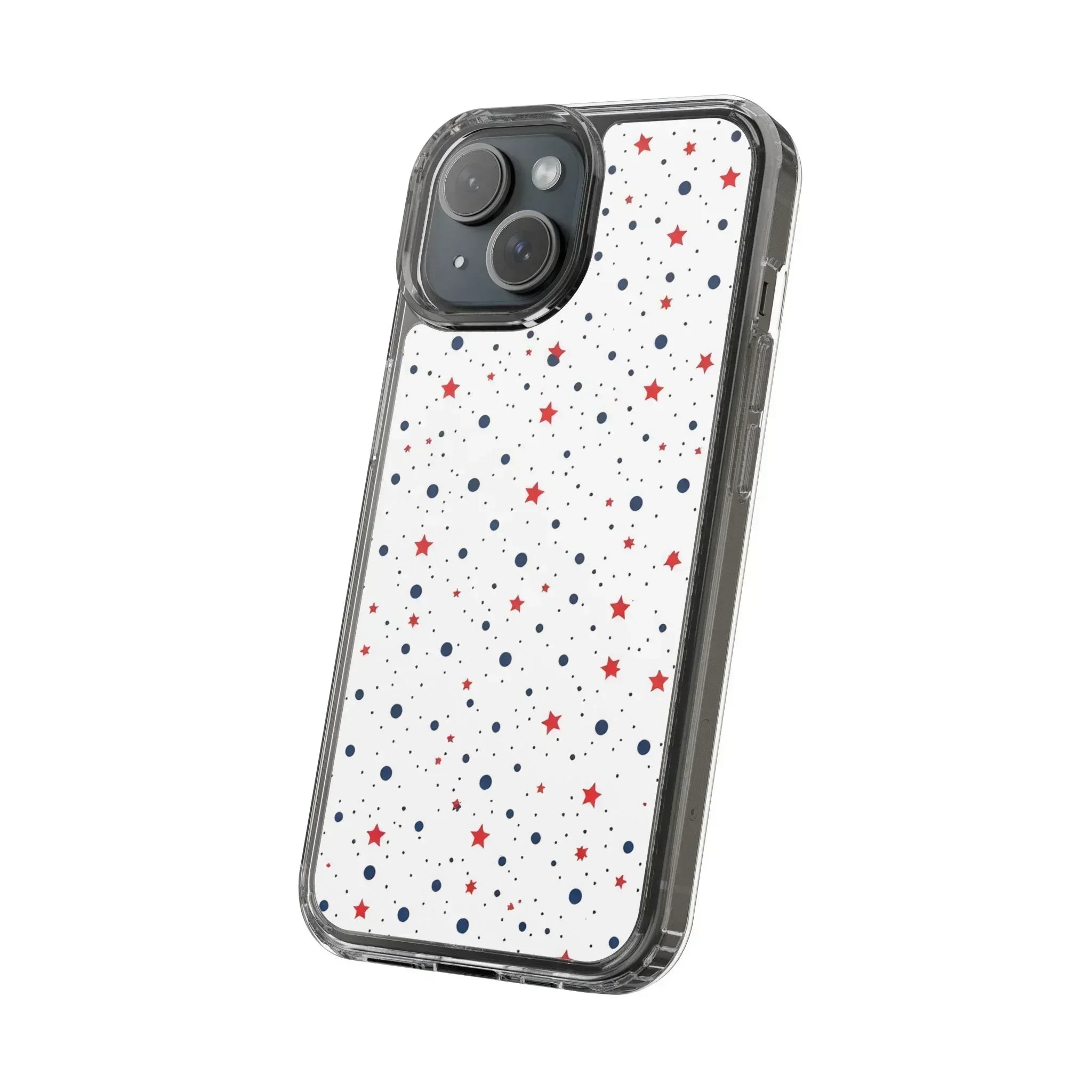 White Phone Case with Red Stars and Blue Polka Dots for iPhone and Galaxy - KARARMDESIGN