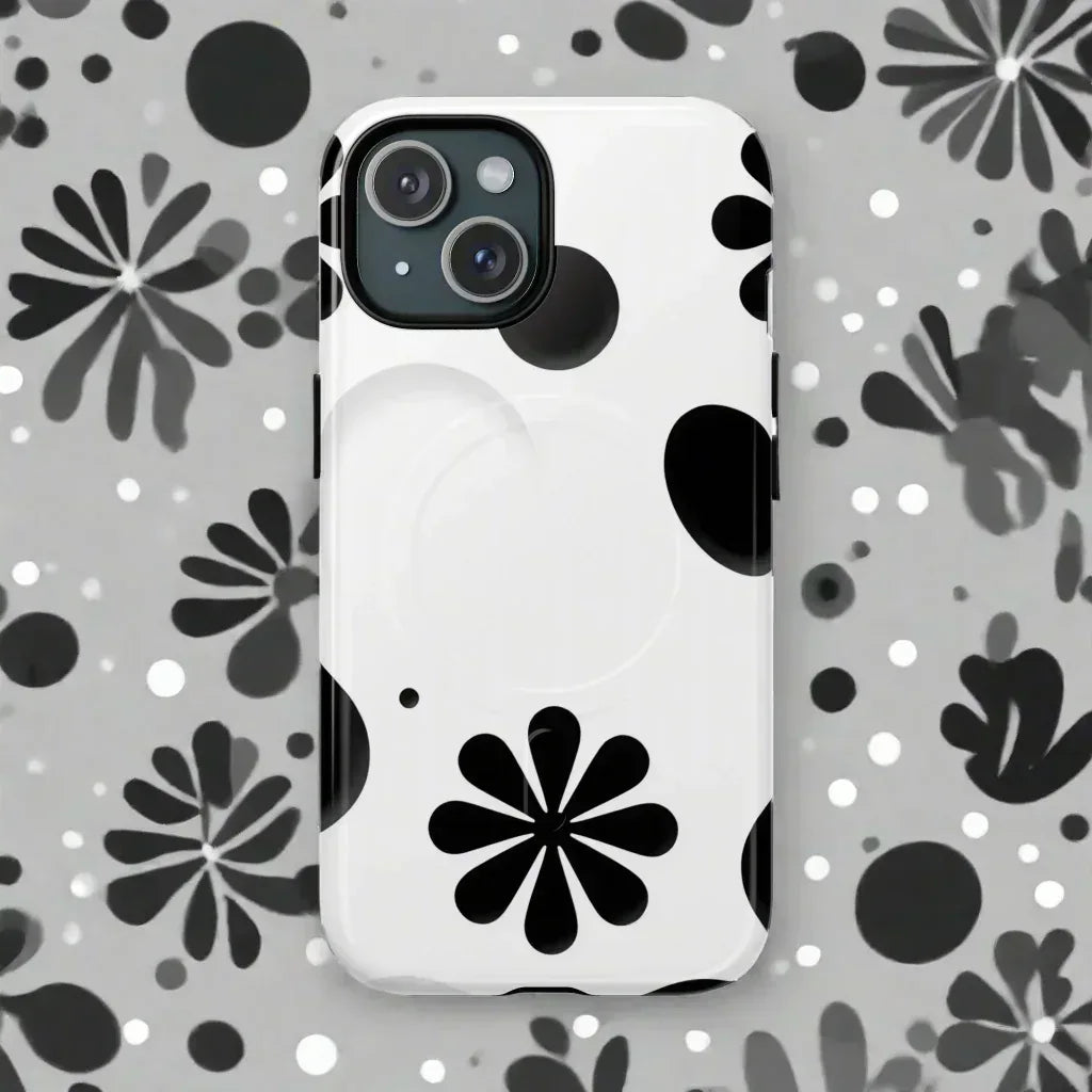 Elegant Black Floral Magnetic Phone Case for iPhone 14-16 - KARARMDESIGN