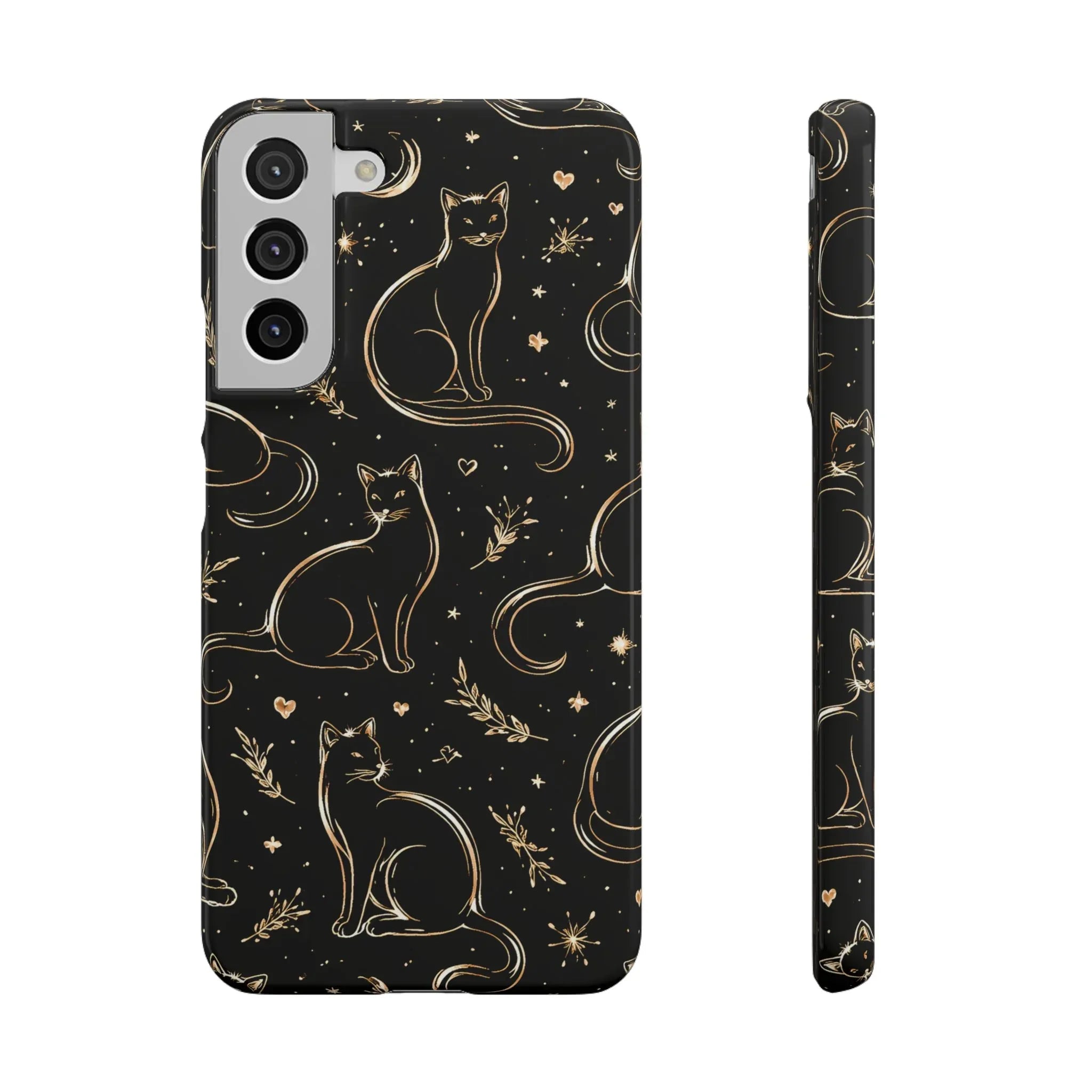 Golden Cat Pattern Phone Case for iPhone 11–17 & Galaxy S21–S25 - KARARMDESIGN