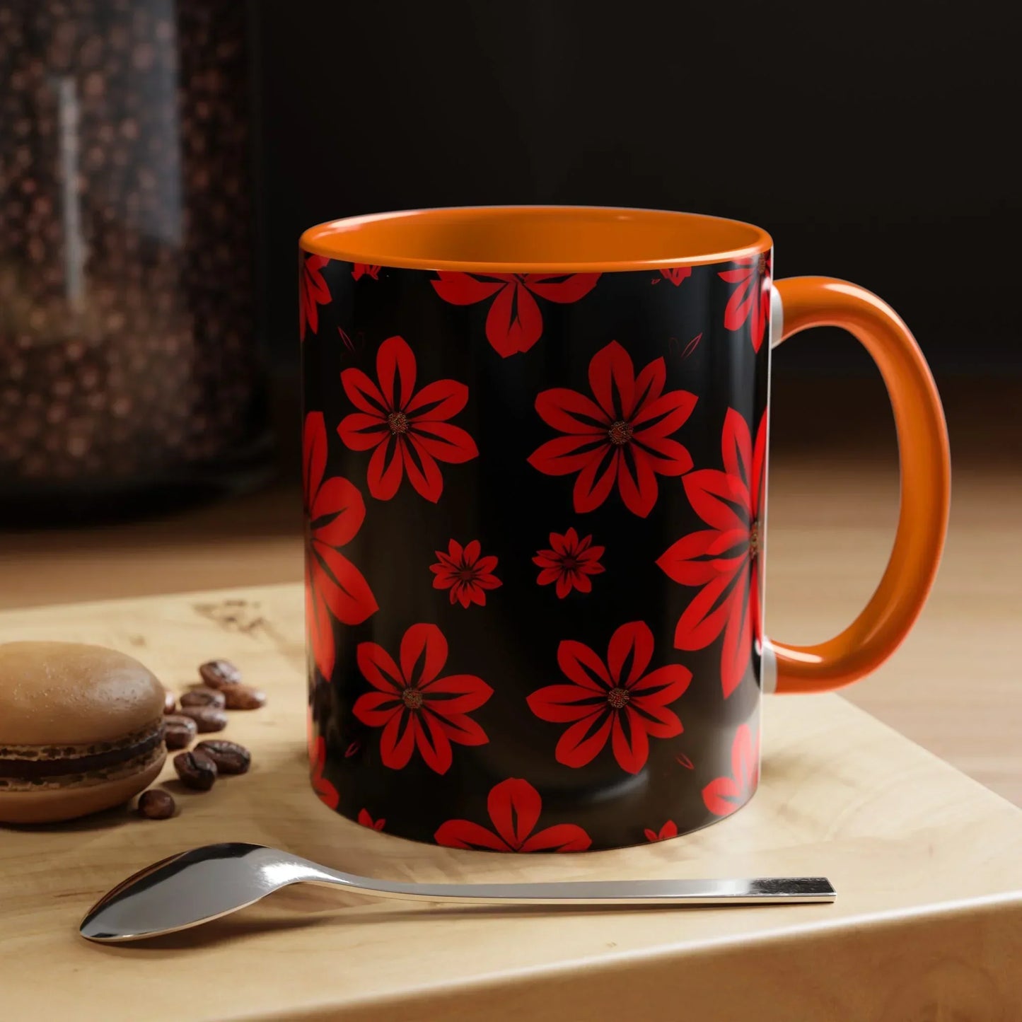 Accent Red Floral Coffee Mug – 11oz & 15oz - KarArmDesign
