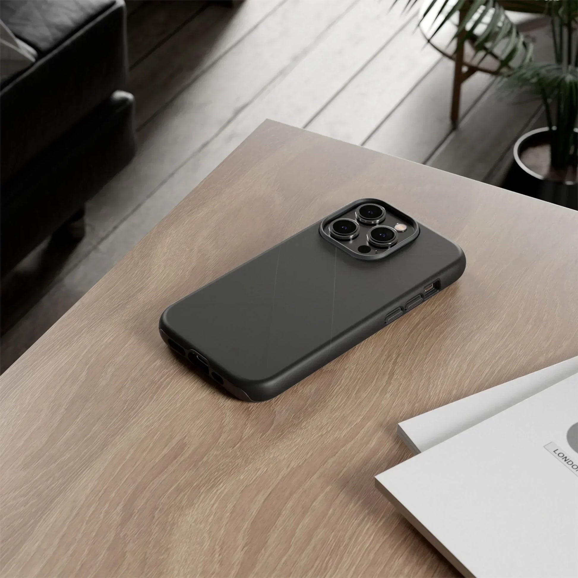 Matte Black Diagonal Line Phone Case for iPhone 8-16 and Galaxy S10-S25 Models - KarArmDesign