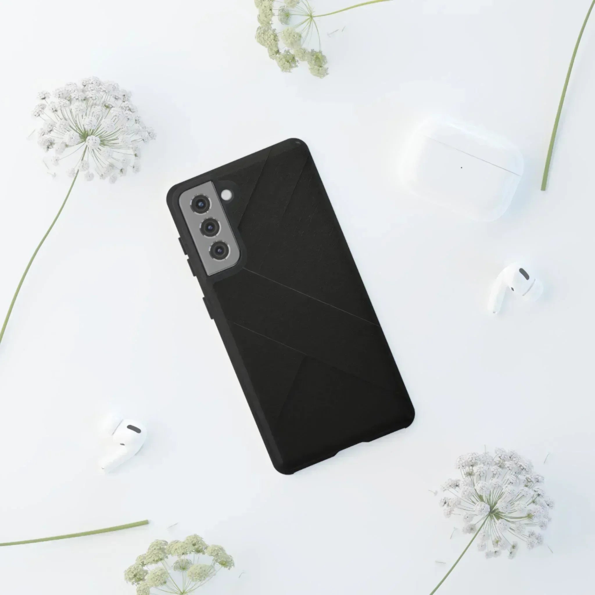 Matte Black Diagonal Line Phone Case for iPhone 8-16 and Galaxy S10-S25 - KARARMDESIGN
