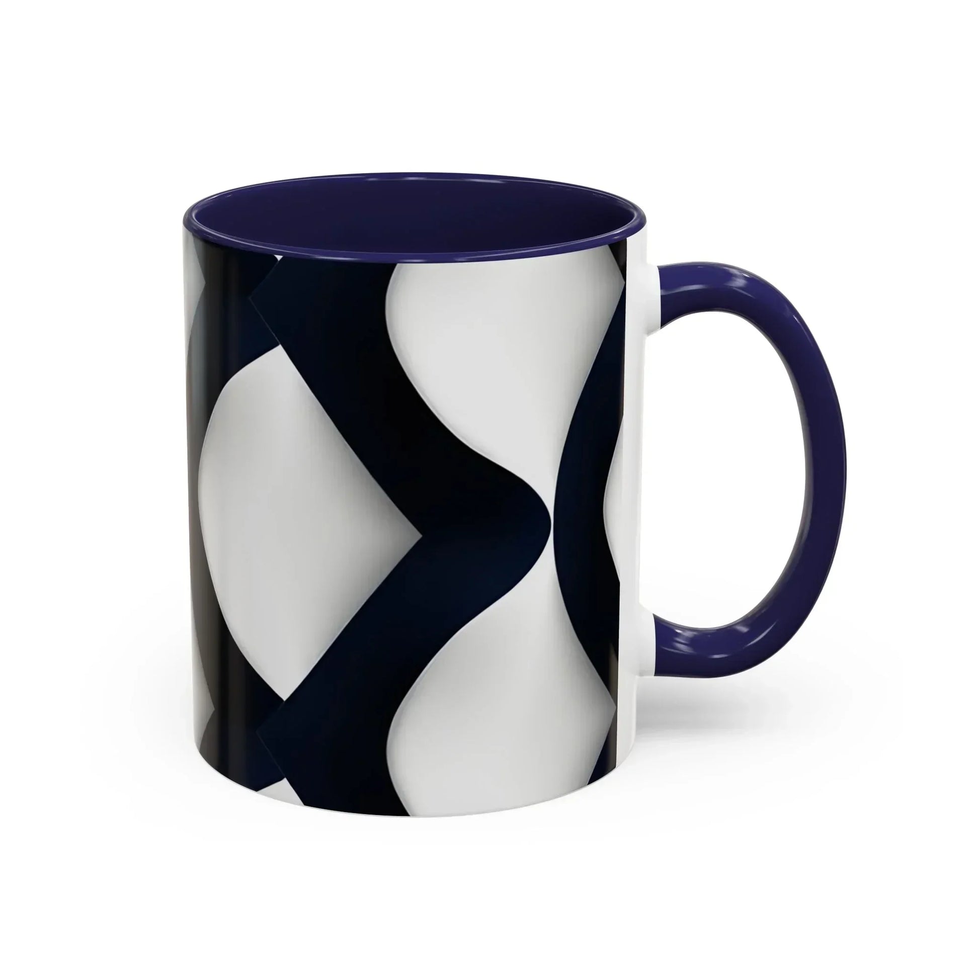 Navy Blue and White Geometric Pattern Mug with Modern Interlocking Design - KarArmDesign