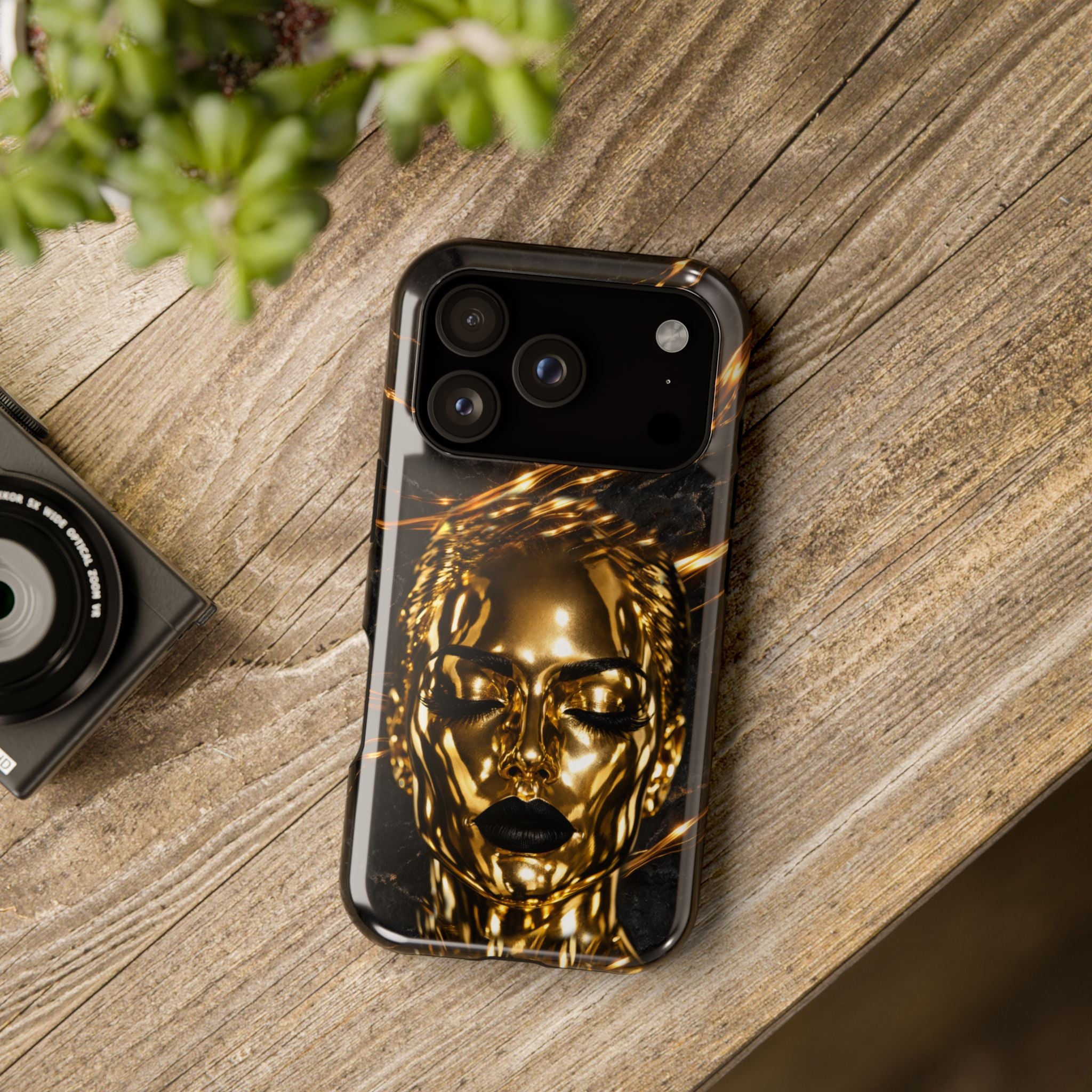 Luxury Gold Portrait Phone Case for iPhone 11-17 and Galaxy S21-S26