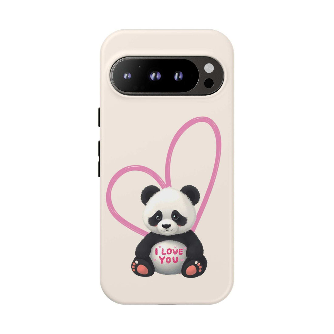 Cream phone case with cute panda in pink heart and “I love you” text
