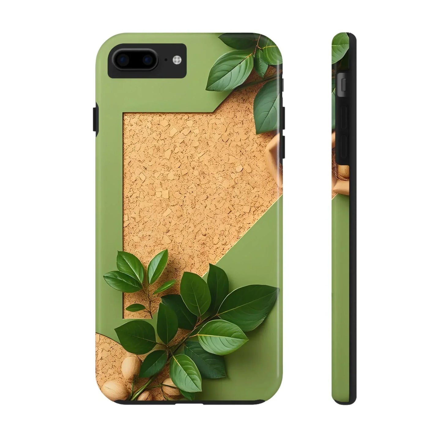 Eco-Inspired Tough Phone Case – Cork Texture with Leaf & Seed Design for iPhone 7-16 and Samsung Galaxy S21-S24 - KarArmDesign