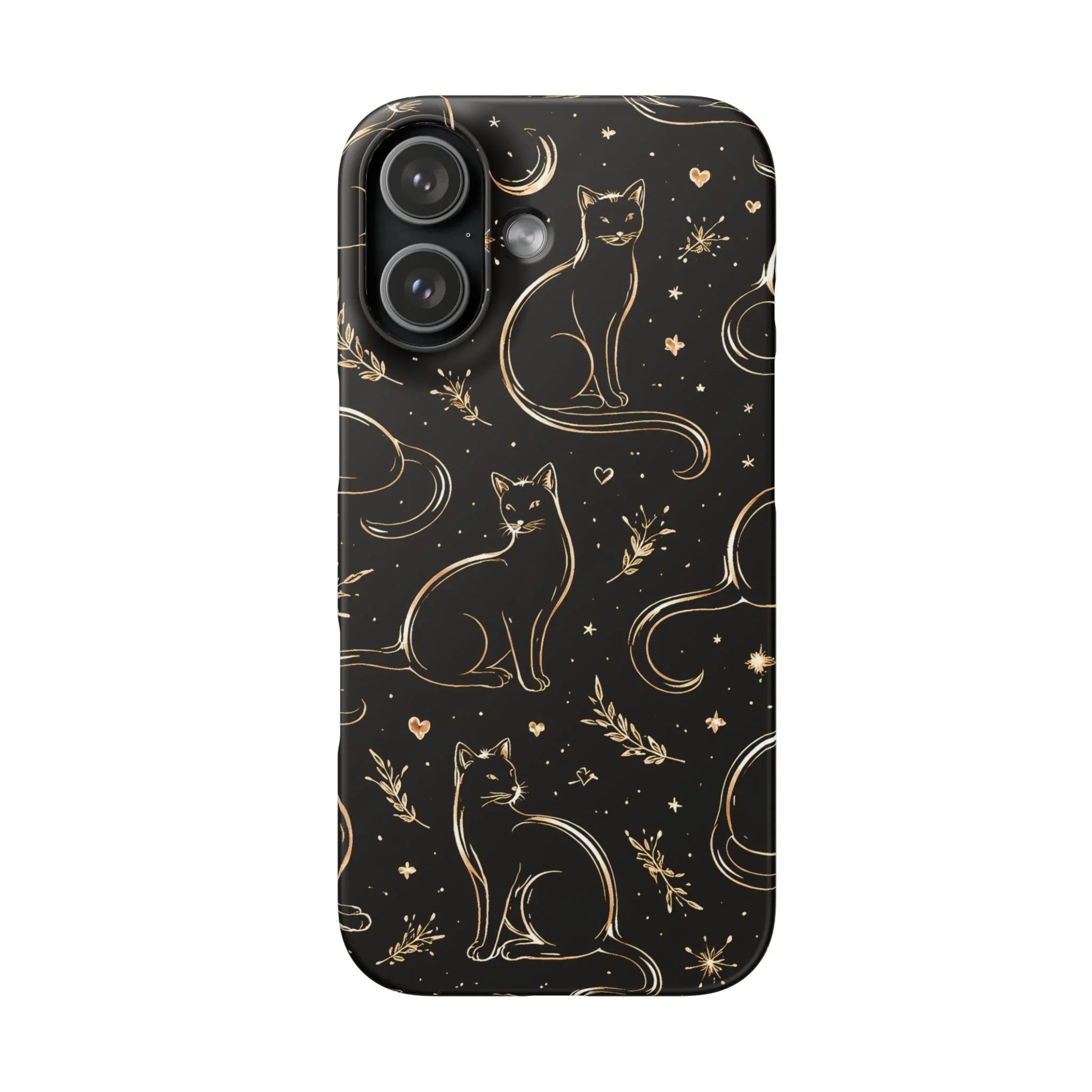 Golden Cat Pattern Phone Case for iPhone 11–17 & Galaxy S21–S25 - KARARMDESIGN