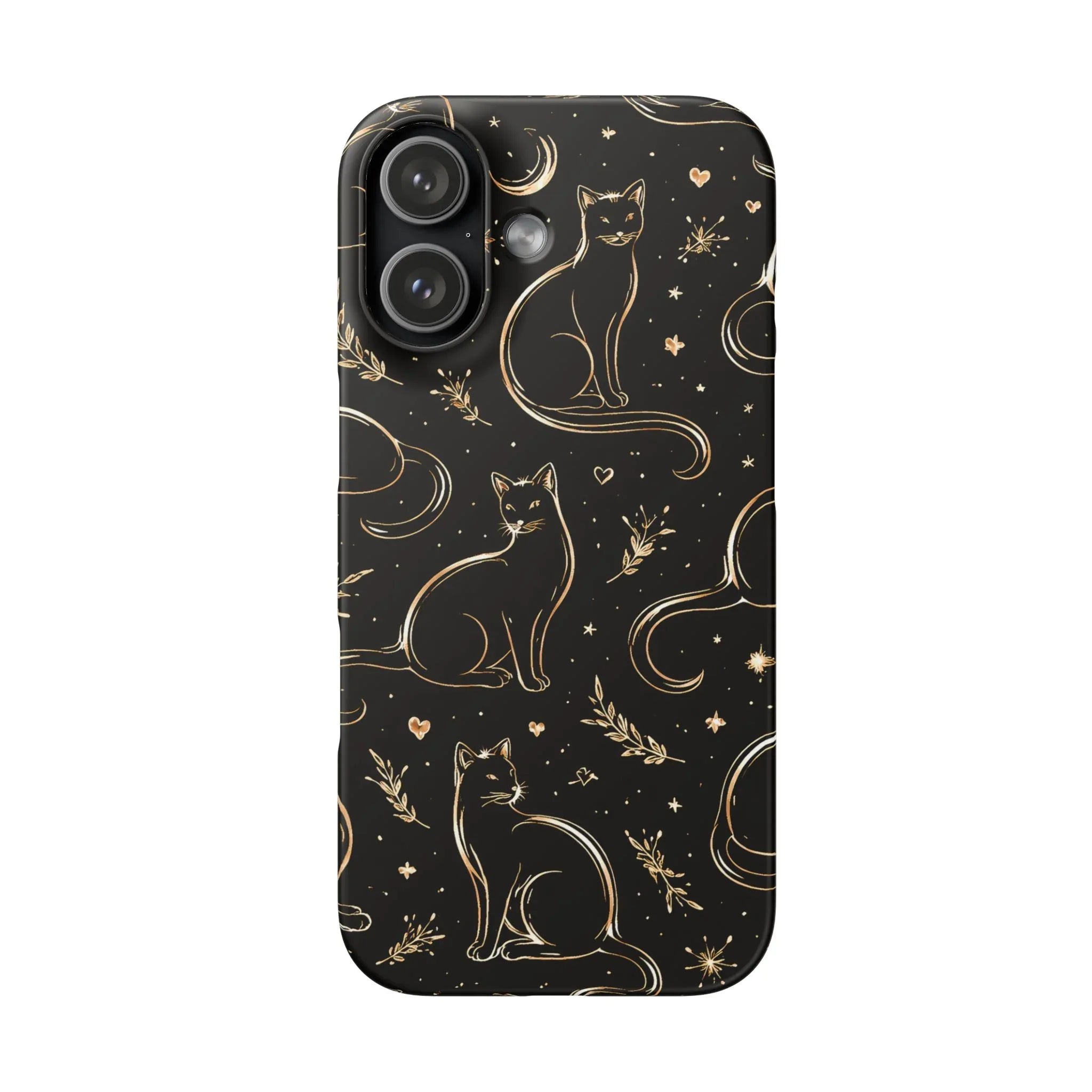 Golden Cat Pattern Phone Case for iPhone 11–17 & Galaxy S21–S25 - KARARMDESIGN
