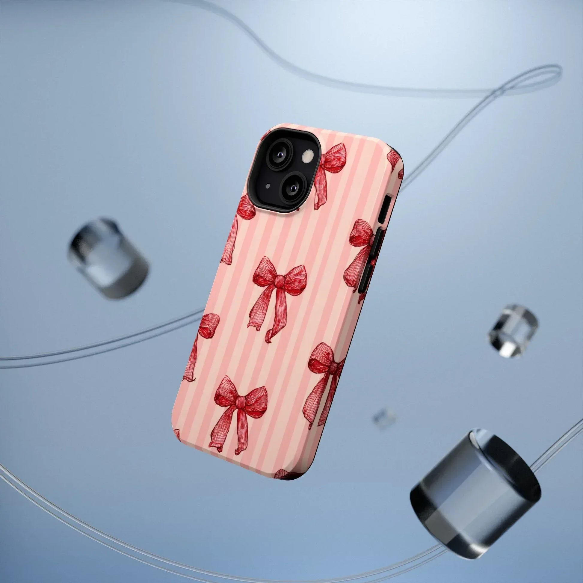 Red Bow Stripe Phone Case for iPhone 11-17 & Galaxy S21-S22 - KARARMDESIGN