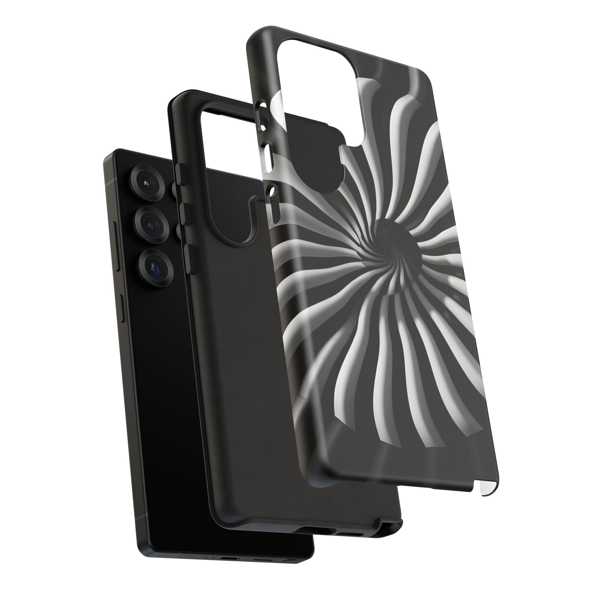 Hypnotic Black and White Spiral Phone Case – Optical Illusion Design for iPhone & Galaxy
