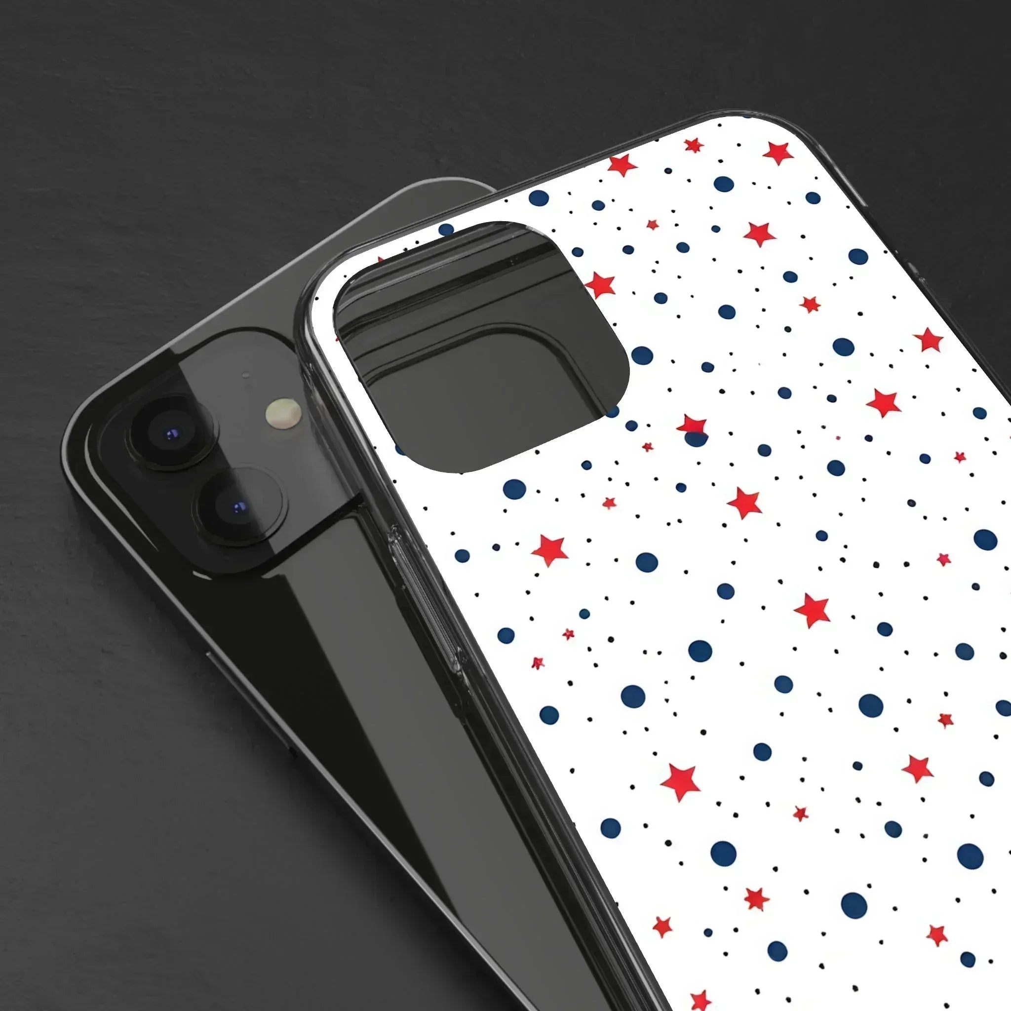White Phone Case with Red Stars and Blue Polka Dots for iPhone and Galaxy - KARARMDESIGN