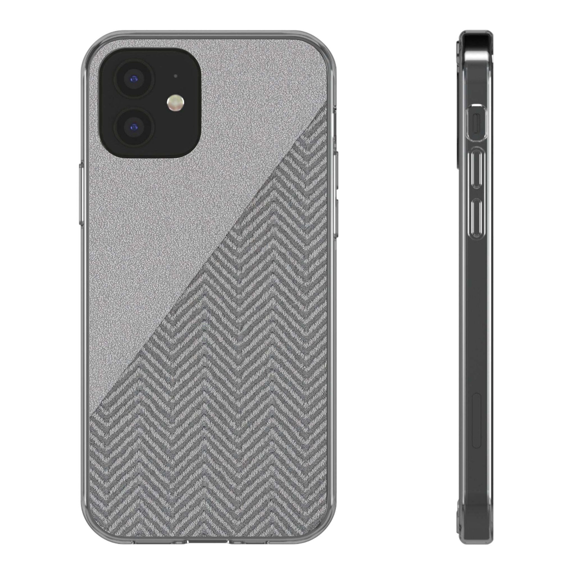 Tough phone case showing dark herringbone diagonal pattern and rear camera cutouts