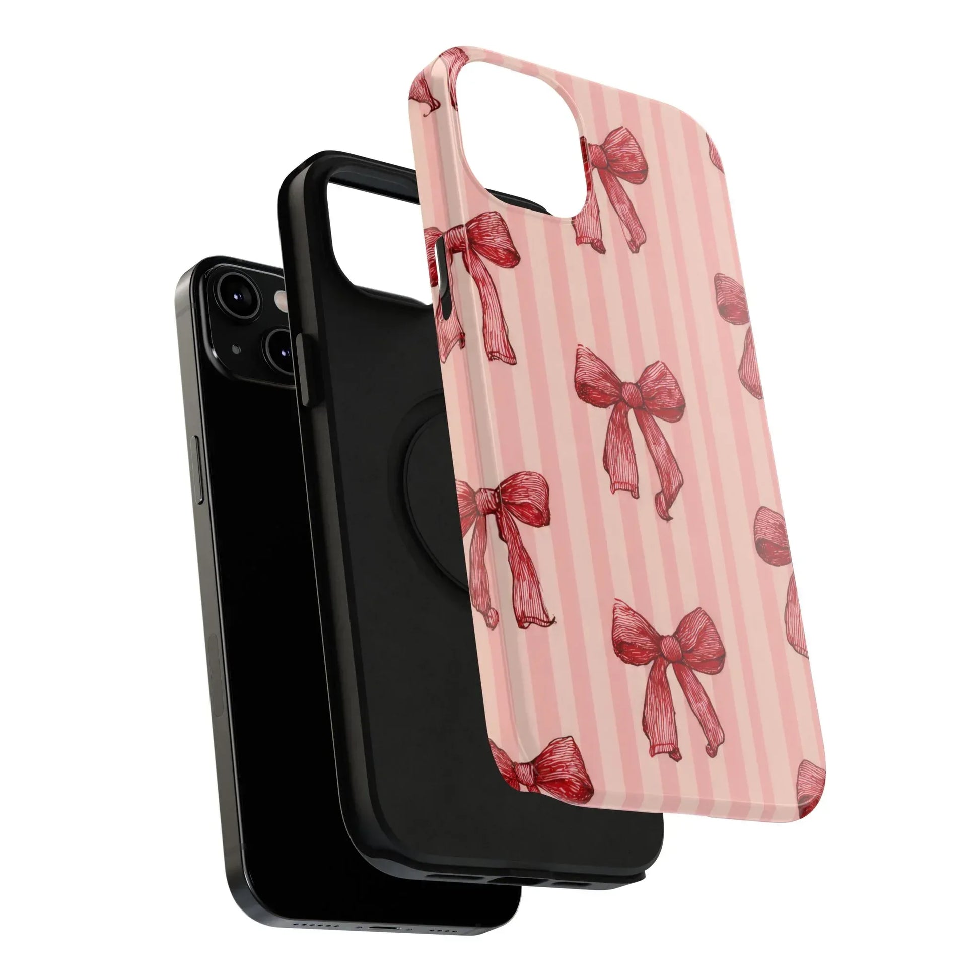 Red Bow Stripe Phone Case for iPhone 11-17 & Galaxy S21-S22 - KARARMDESIGN