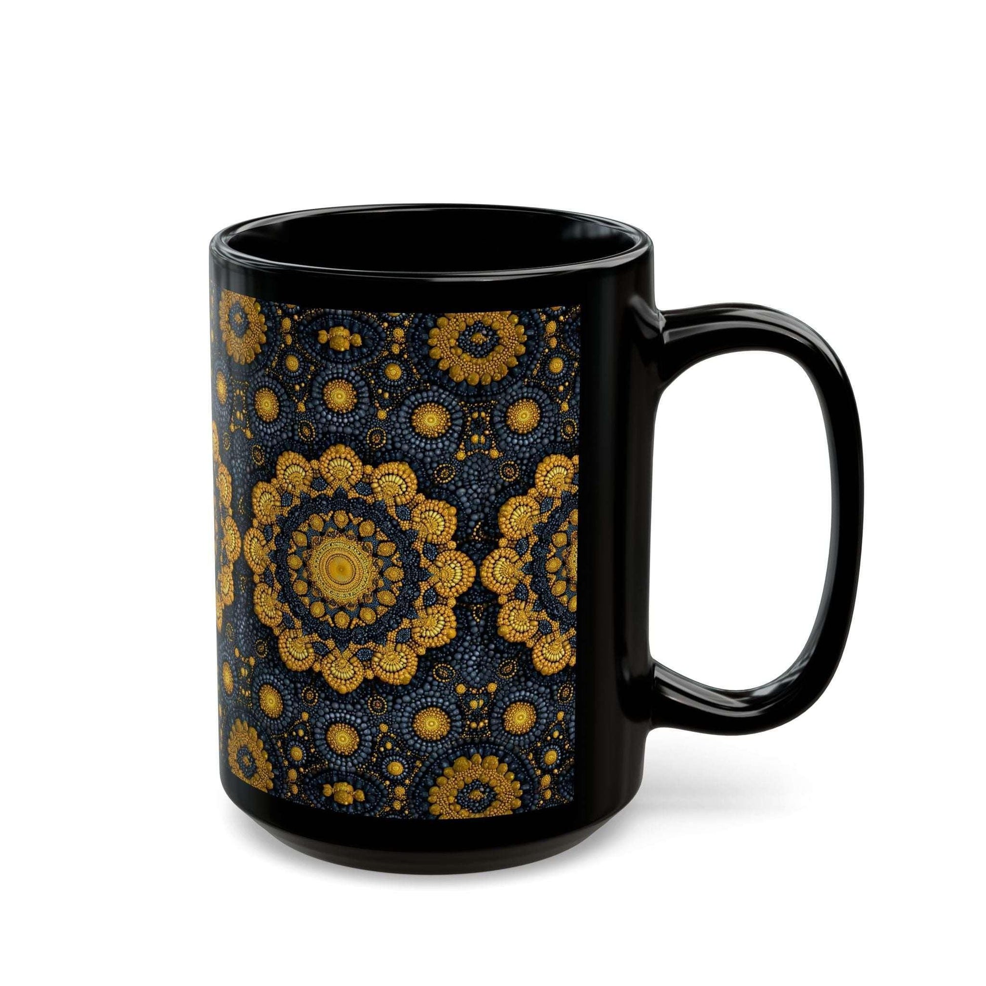 Golden Mandala Nightfall Mug - Black Mug (11oz, 15oz) - KARARMDESIGN