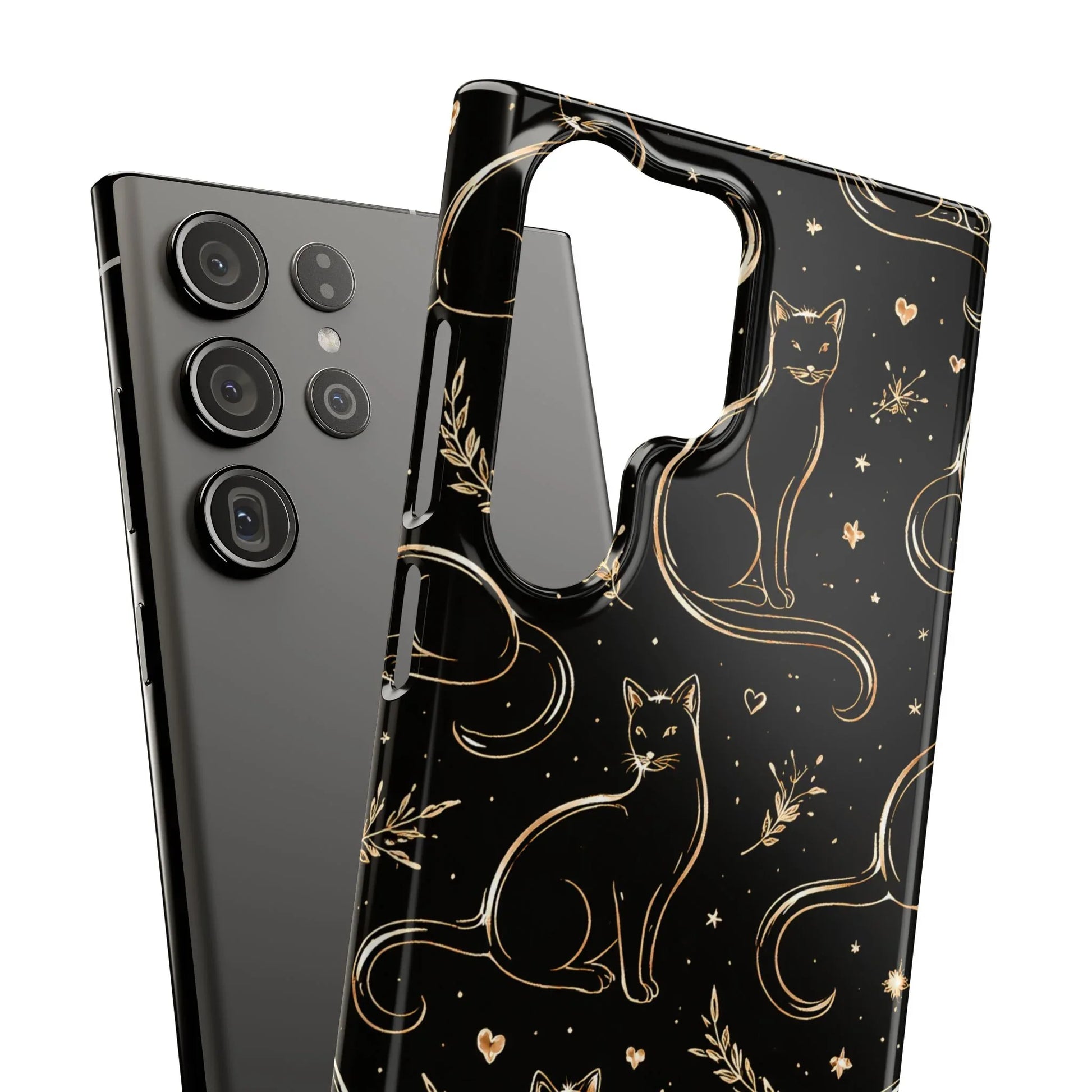 Golden Cat Pattern Phone Case for iPhone 11–17 & Galaxy S21–S25 - KARARMDESIGN