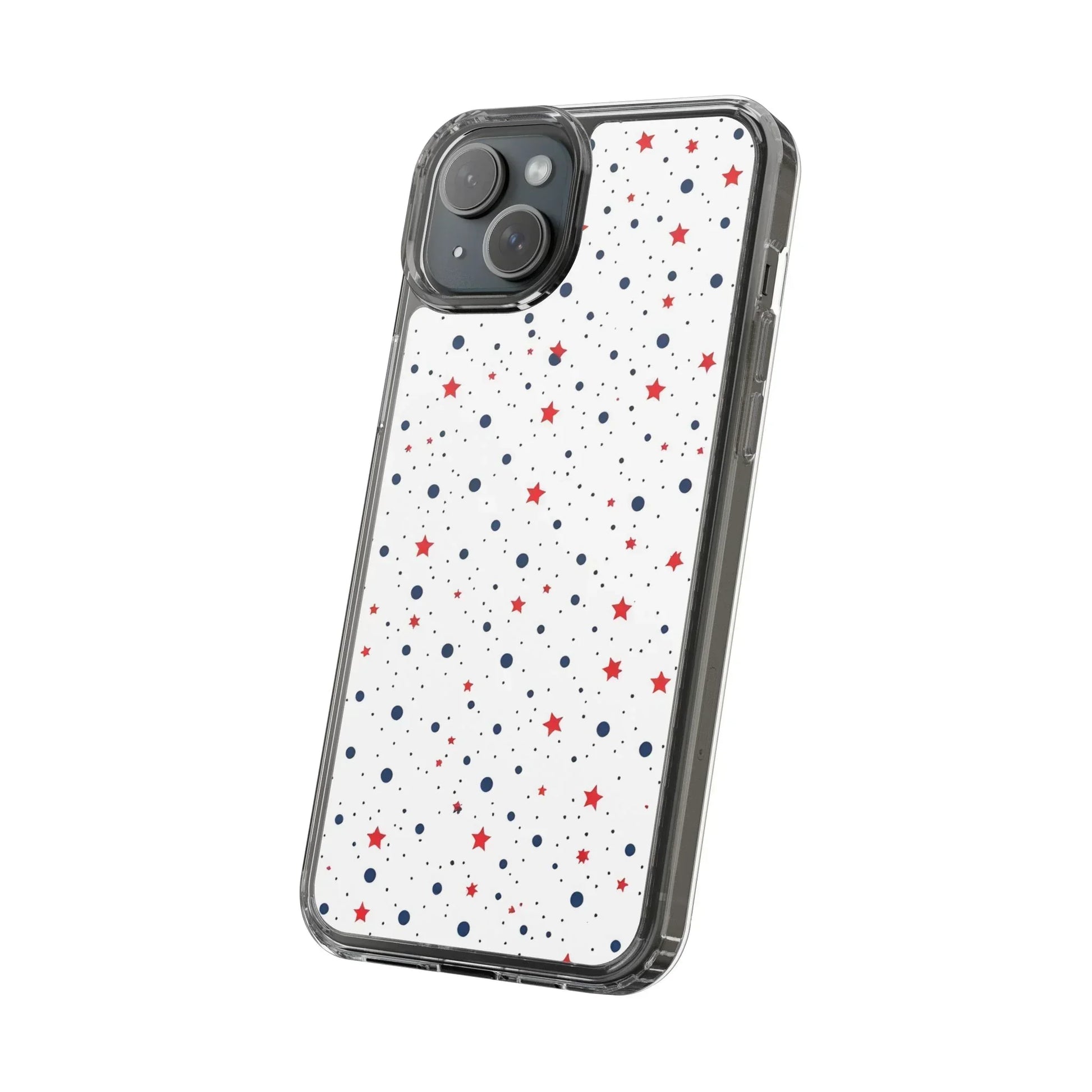 White Phone Case with Red Stars and Blue Polka Dots for iPhone and Galaxy - KarArmDesign