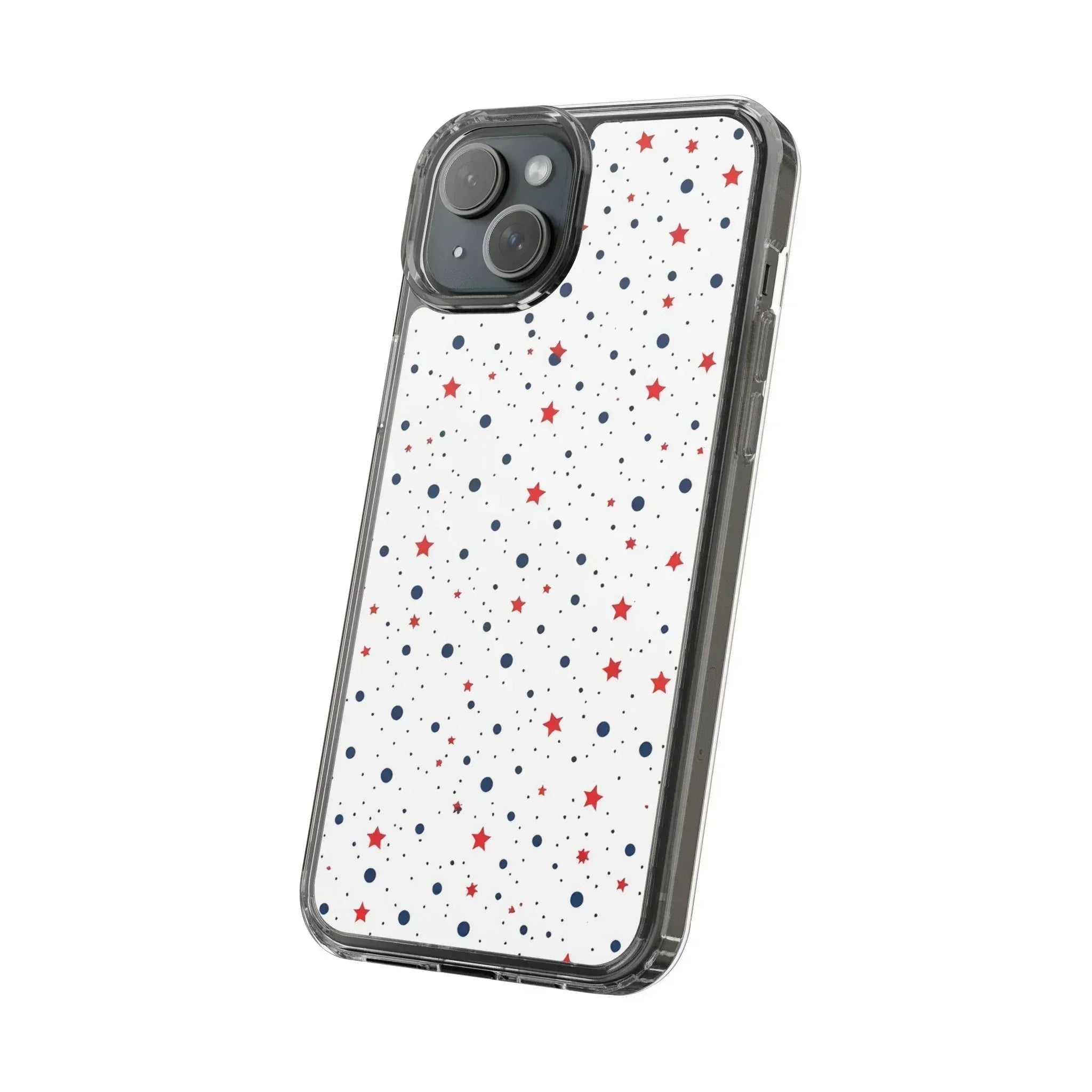 White Phone Case with Red Stars and Blue Polka Dots for iPhone and Galaxy - KARARMDESIGN