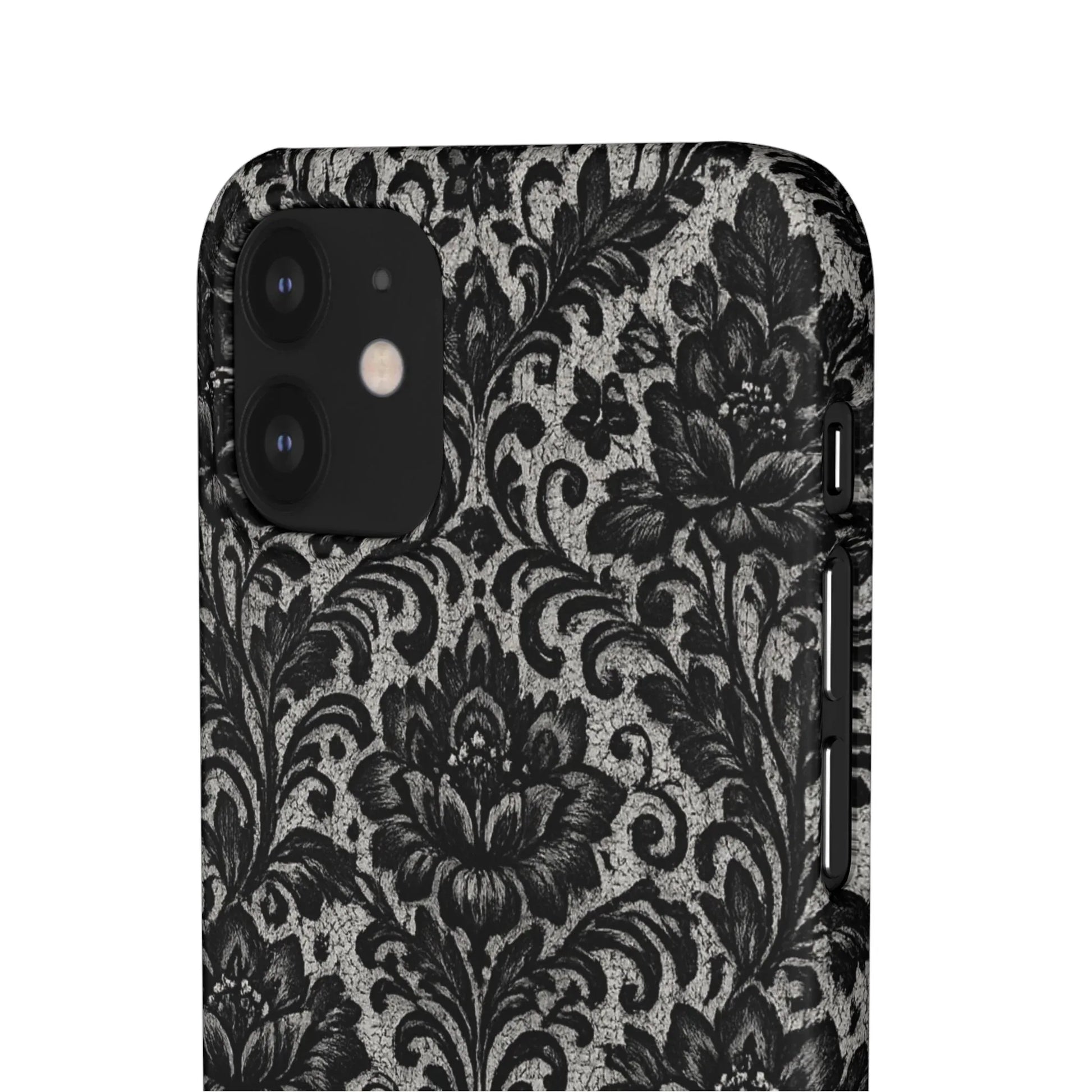 Black Damask Floral Phone Case for iPhone 11-17 and Galaxy S20-S25 - KARARMDESIGN