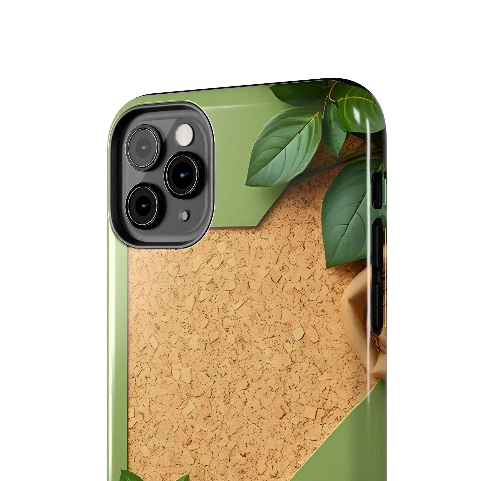 Eco-Inspired Tough Phone Case – Cork Texture with Leaf & Seed Design for iPhone 7-16 and Samsung Galaxy S21-S24 - KarArmDesign