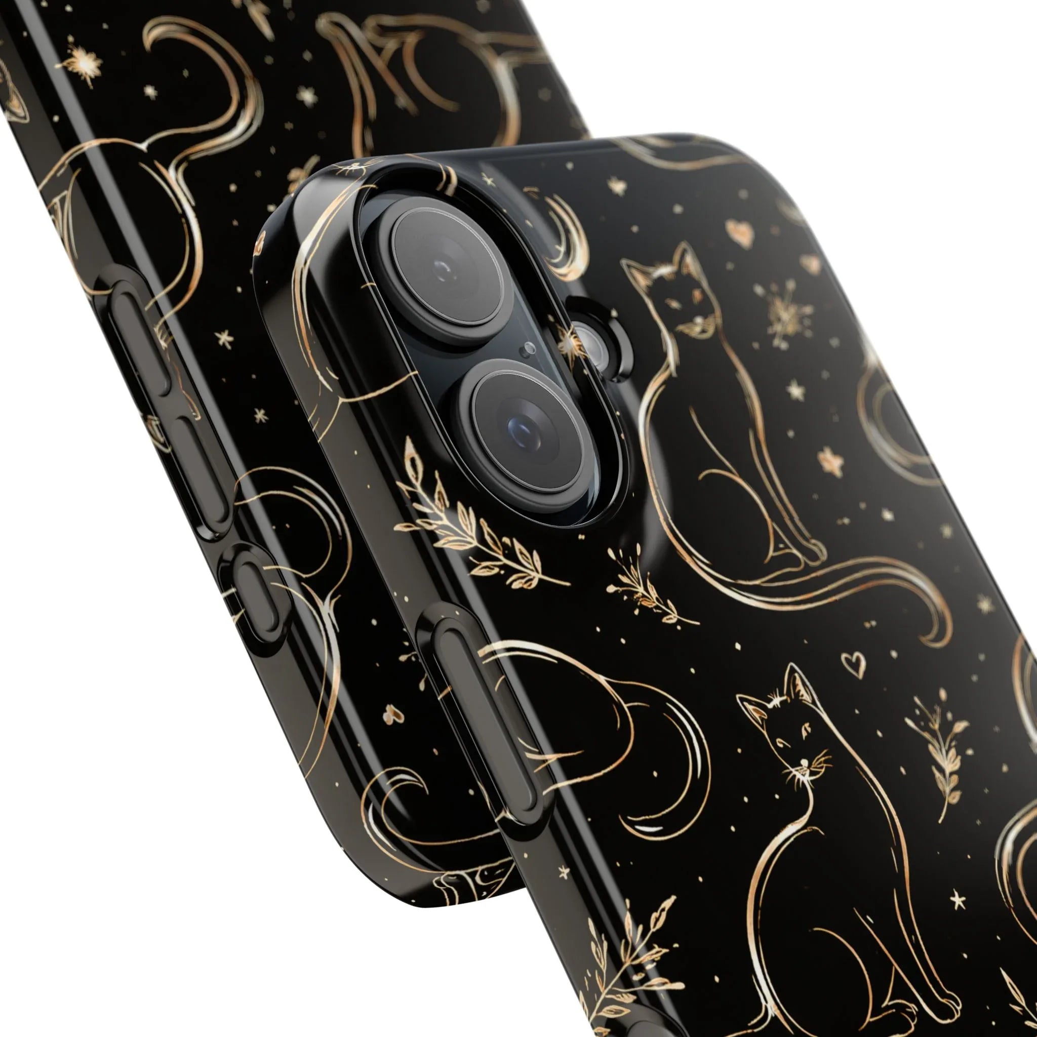 Golden Cat Pattern Phone Case for iPhone 11–17 & Galaxy S21–S25 - KARARMDESIGN
