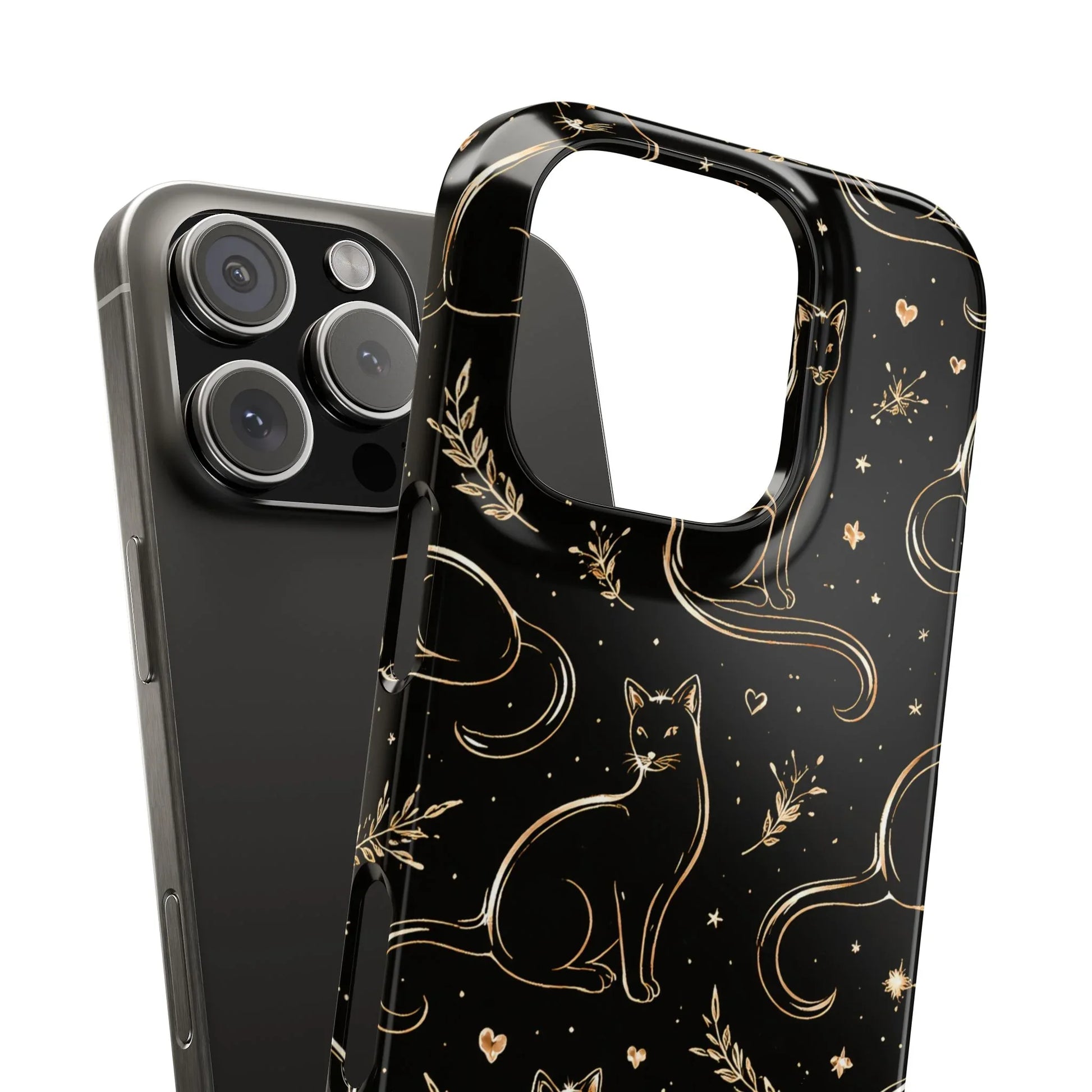 Golden Cat Pattern Phone Case for iPhone 11–17 & Galaxy S21–S25 - KARARMDESIGN