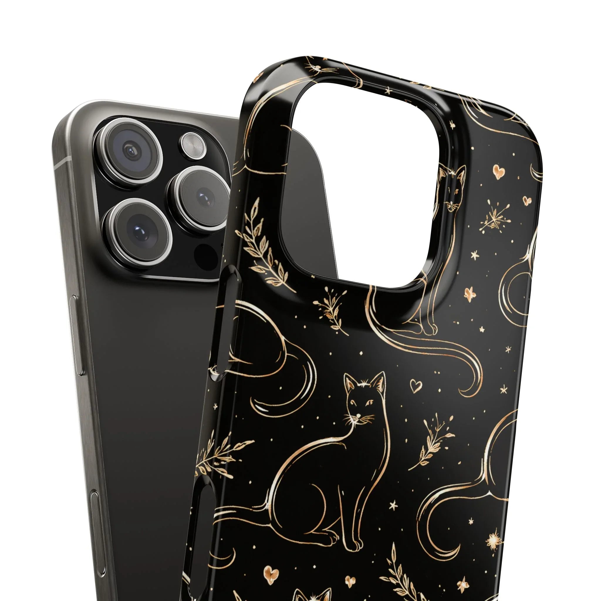 Golden Cat Pattern Phone Case for iPhone 11–17 & Galaxy S21–S25 - KARARMDESIGN