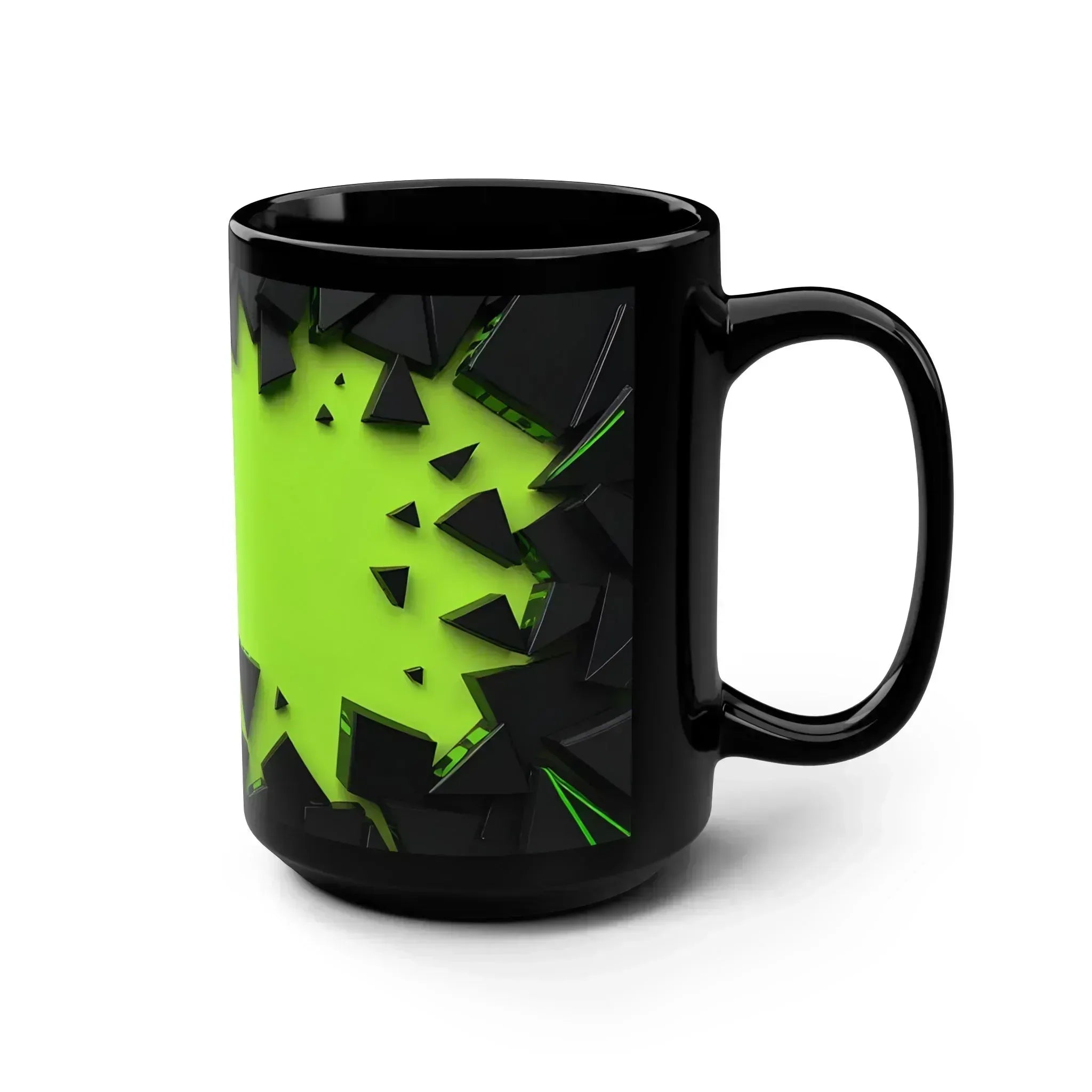 Dynamic Black & Neon Green Mug – 15oz Geometric Design - KARARMDESIGN
