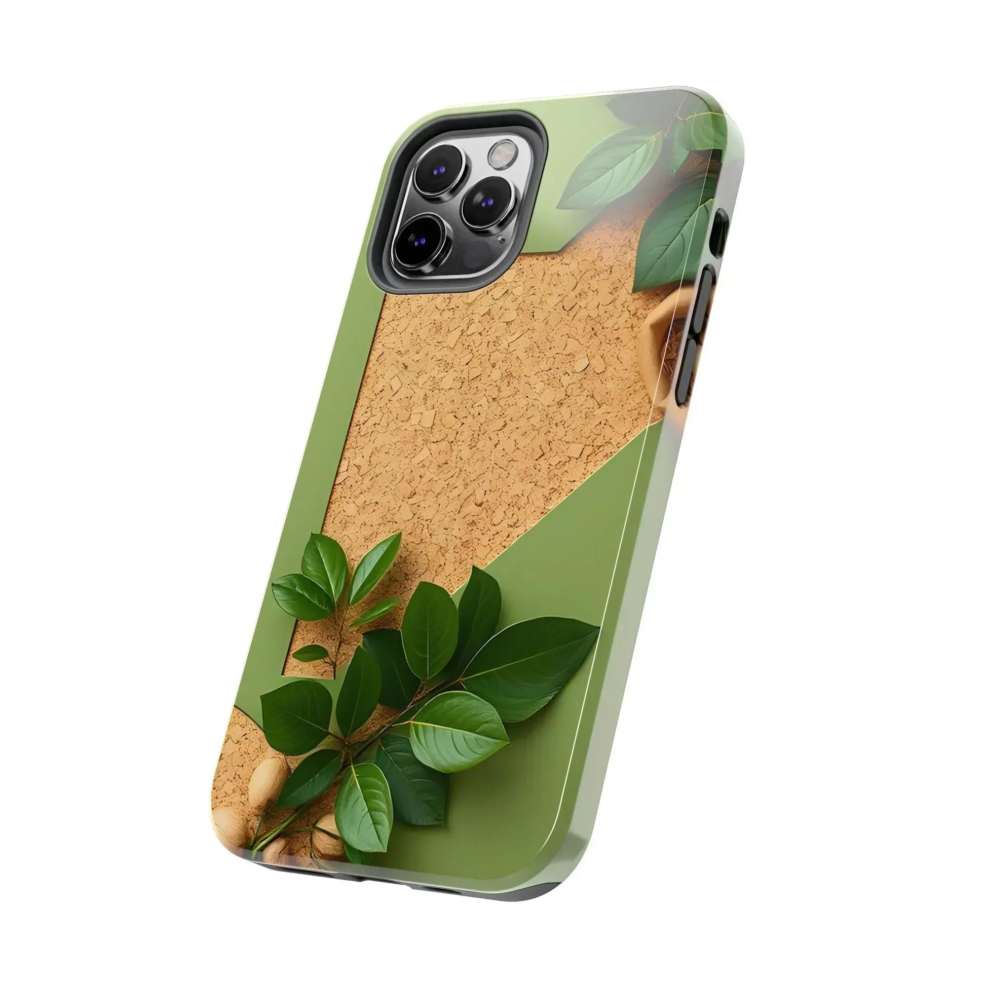 Eco-Inspired Tough Phone Case – Cork Texture with Leaf & Seed Design for iPhone 7-16 and Samsung Galaxy S21-S24 - KarArmDesign