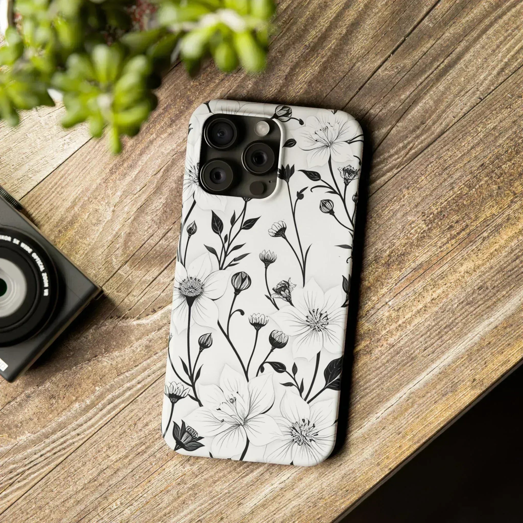 Monochrome Bloom Floral Phone Case for iPhone 11-16 - KARARMDESIGN