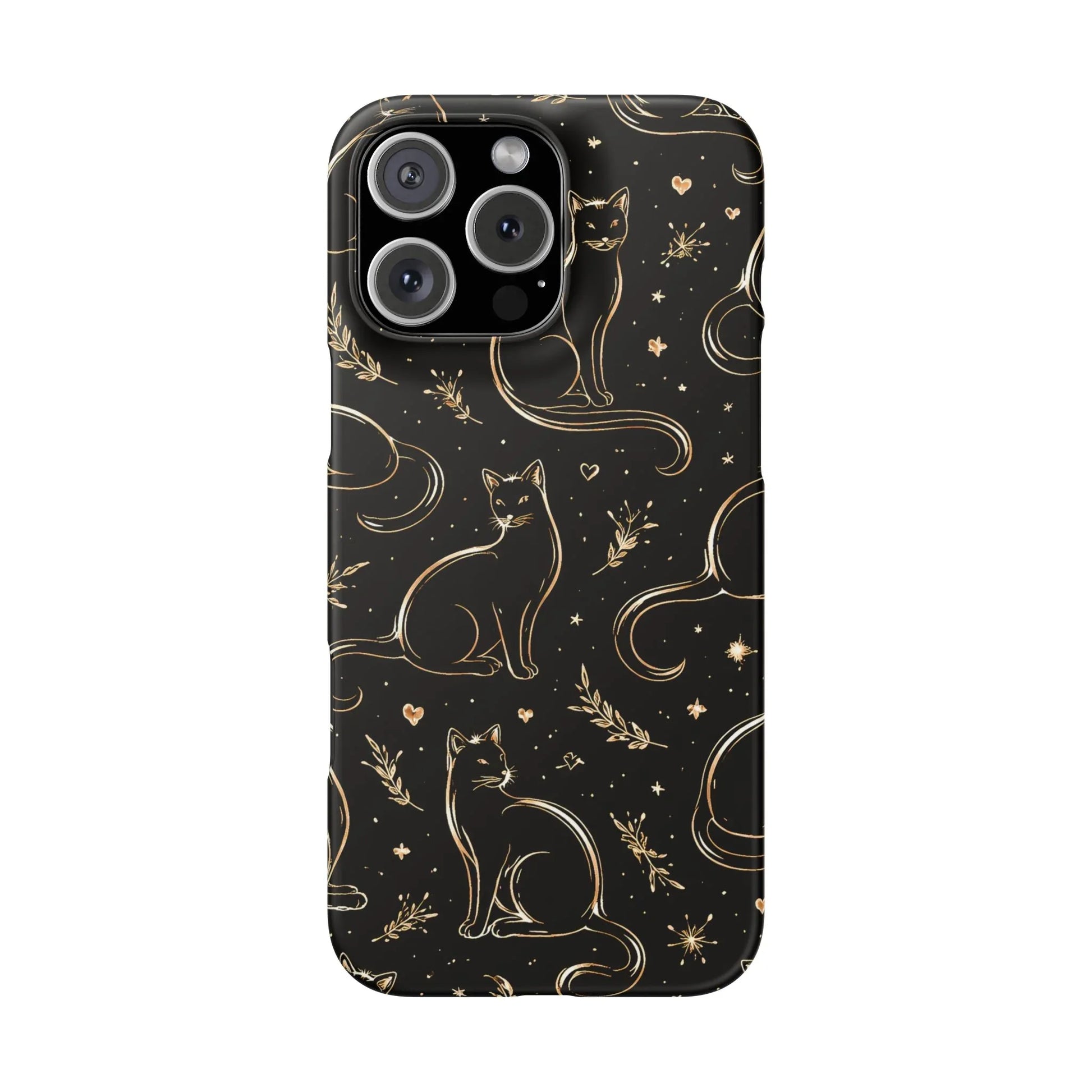 Golden Cat Pattern Phone Case for iPhone 11–17 & Galaxy S21–S25 - KARARMDESIGN
