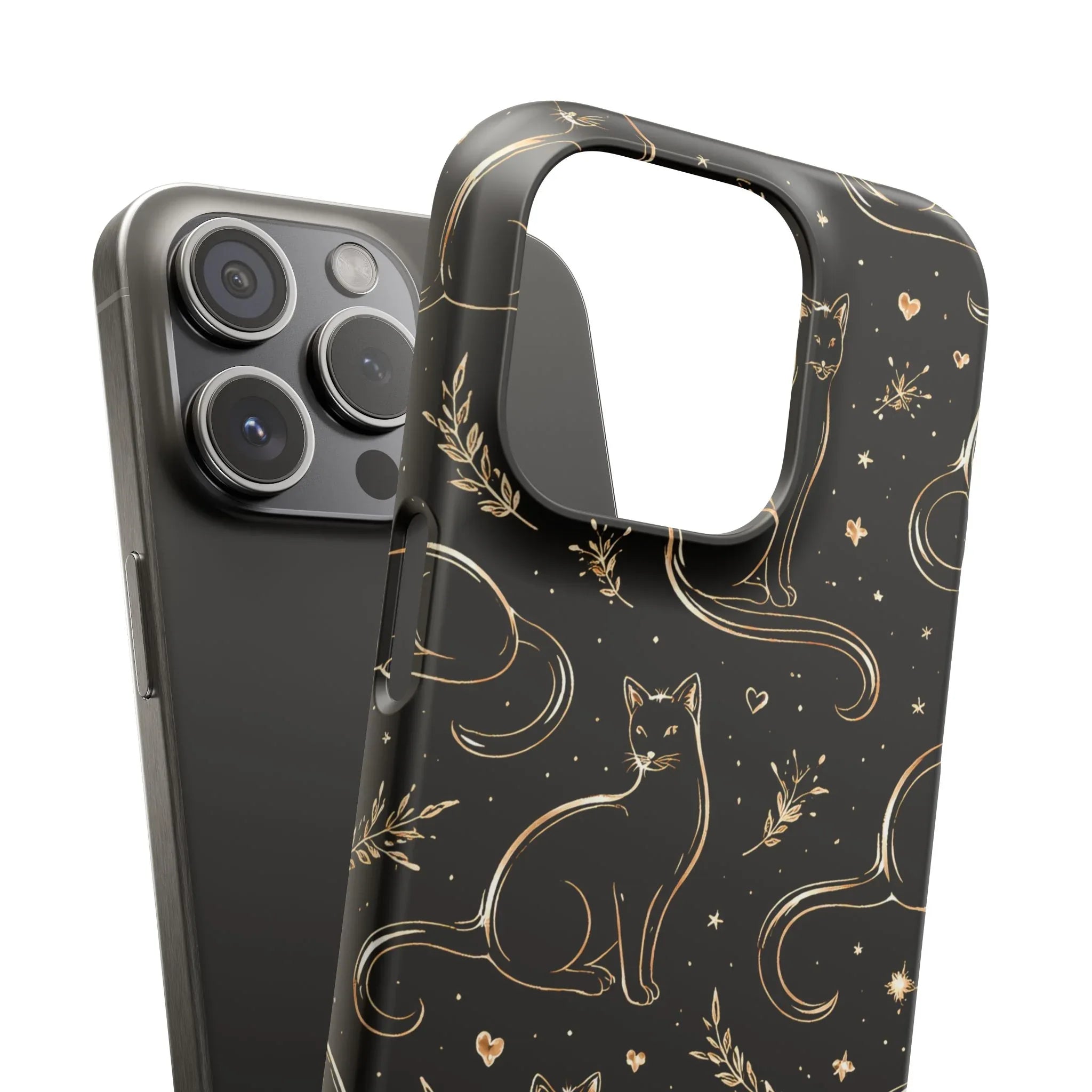 Golden Cat Pattern Phone Case for iPhone 11–17 & Galaxy S21–S25 - KARARMDESIGN