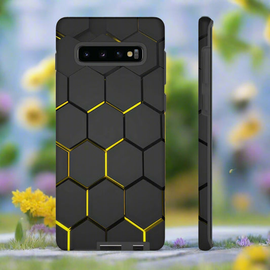 Black and Yellow Hexagon Geometric Tough Phone Case for Galaxy and Pixel - KarArmDesign
