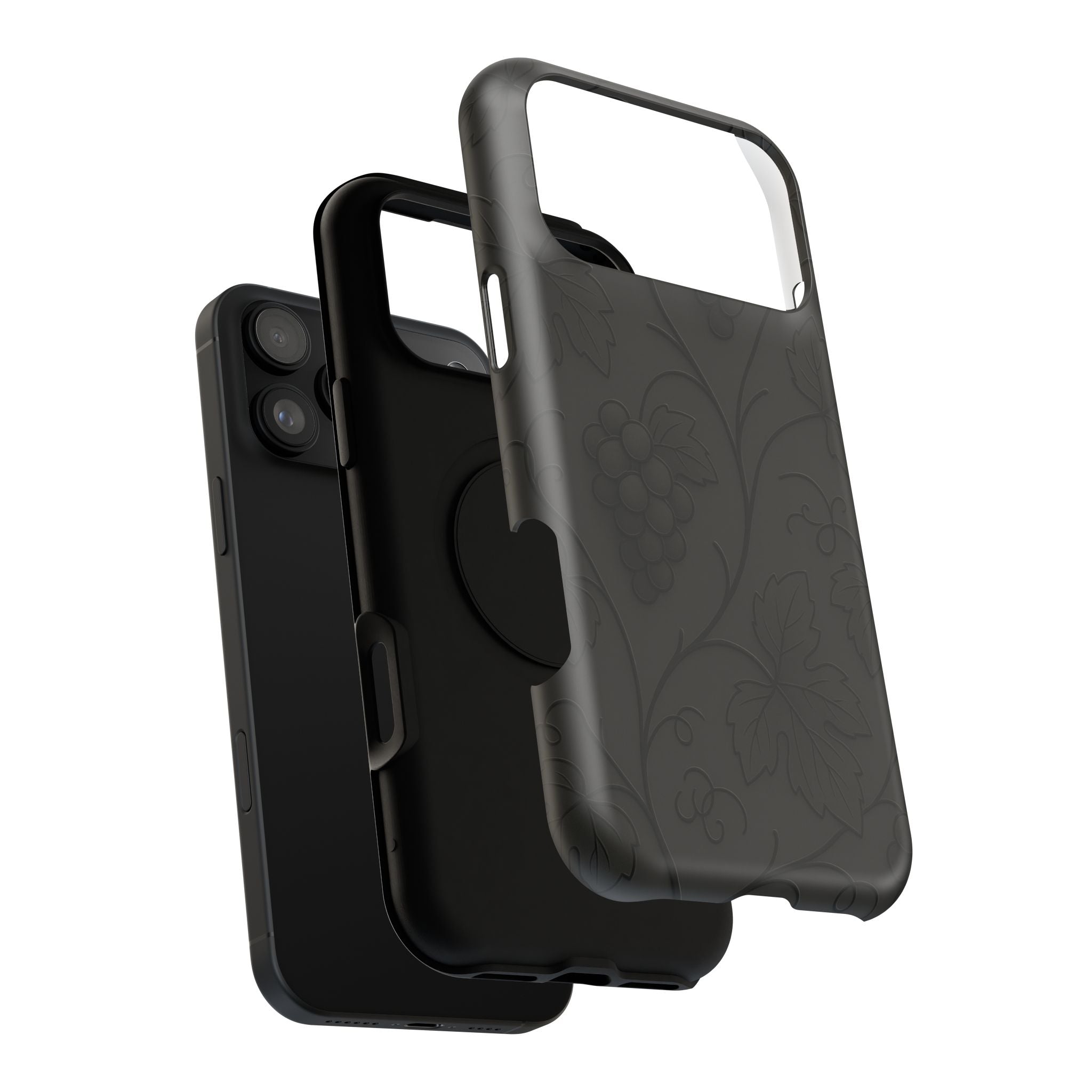 Embossed Grape Leaf Phone Case – Elegant Black Design for iPhone & Samsung