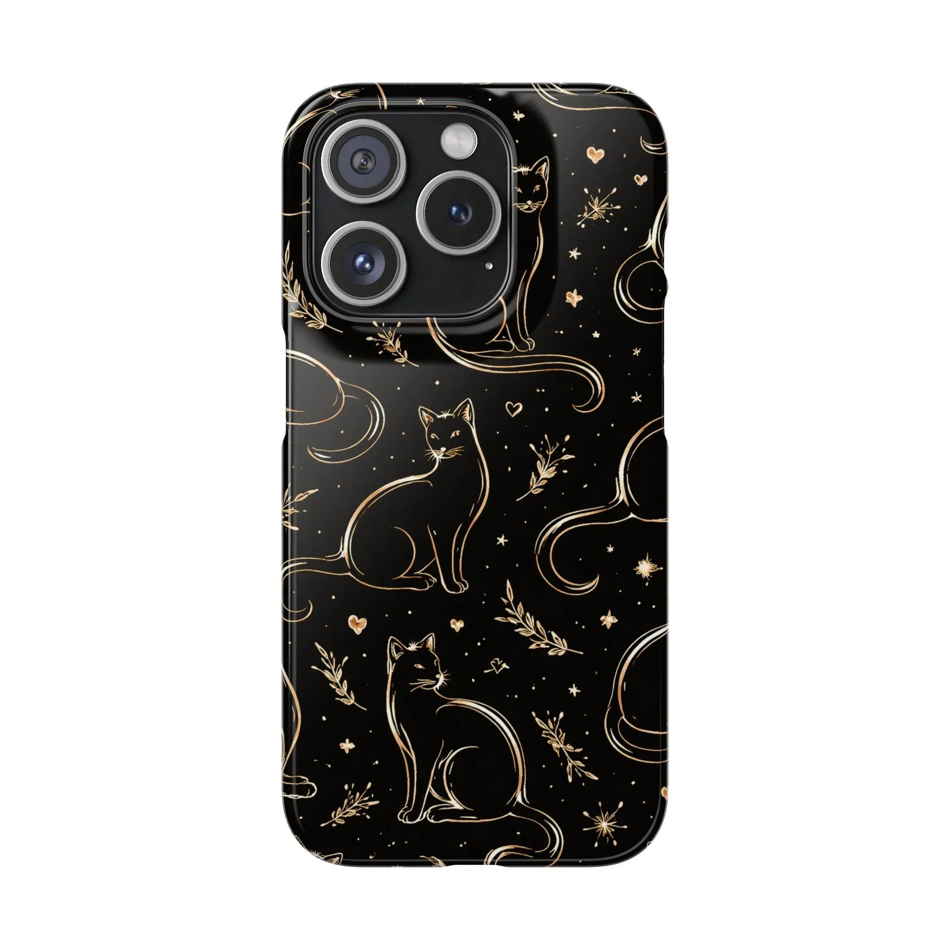 Golden Cat Pattern Phone Case for iPhone 11–17 & Galaxy S21–S25 - KARARMDESIGN